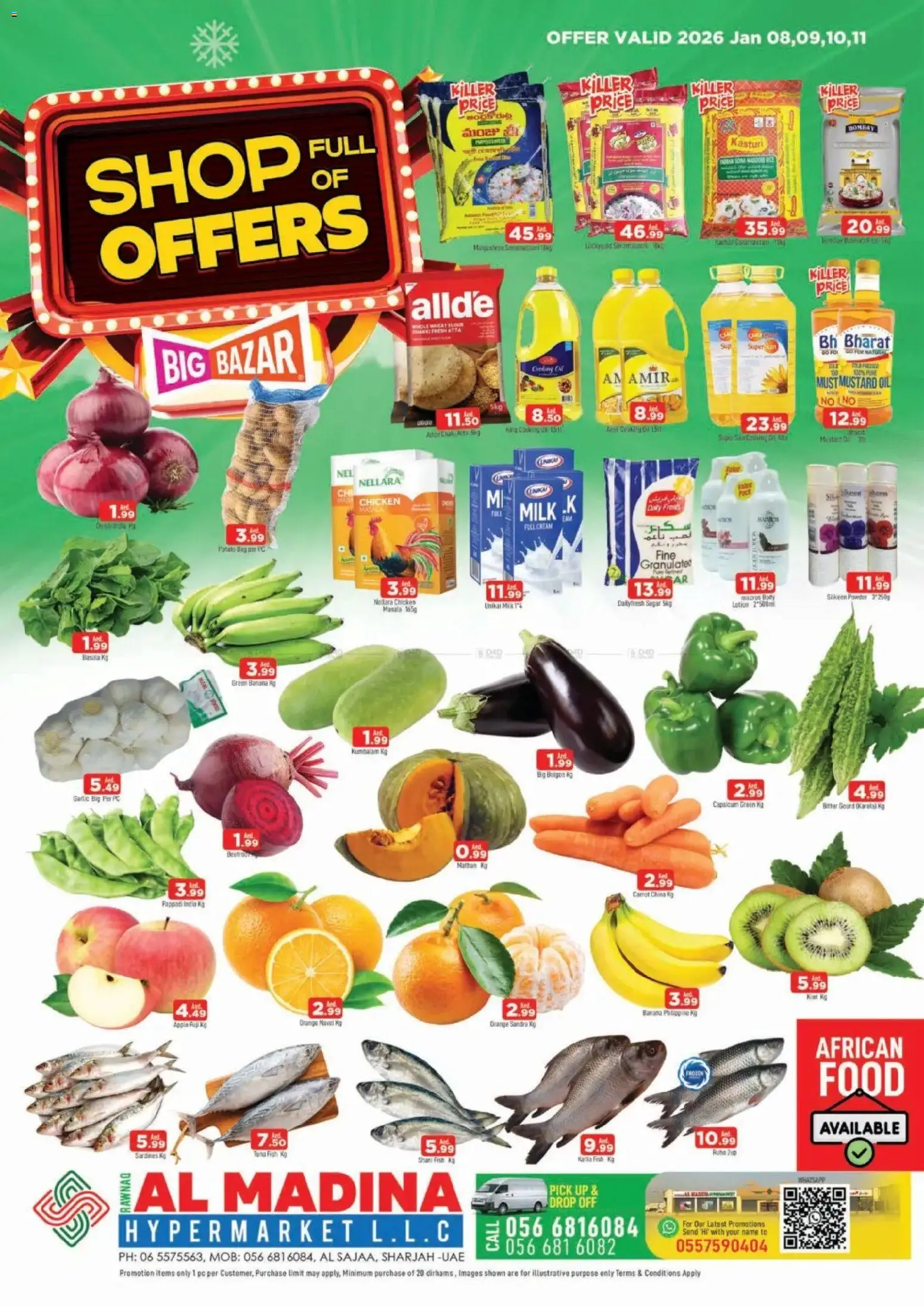 Preview of the catalogue New Year Deals - Al Sajaa, Sharjah of store Al Madina valid from 8 Jan, 2026 - Apple, Bag, Milk, Orange, Banana, PC, Carrot, Sugar