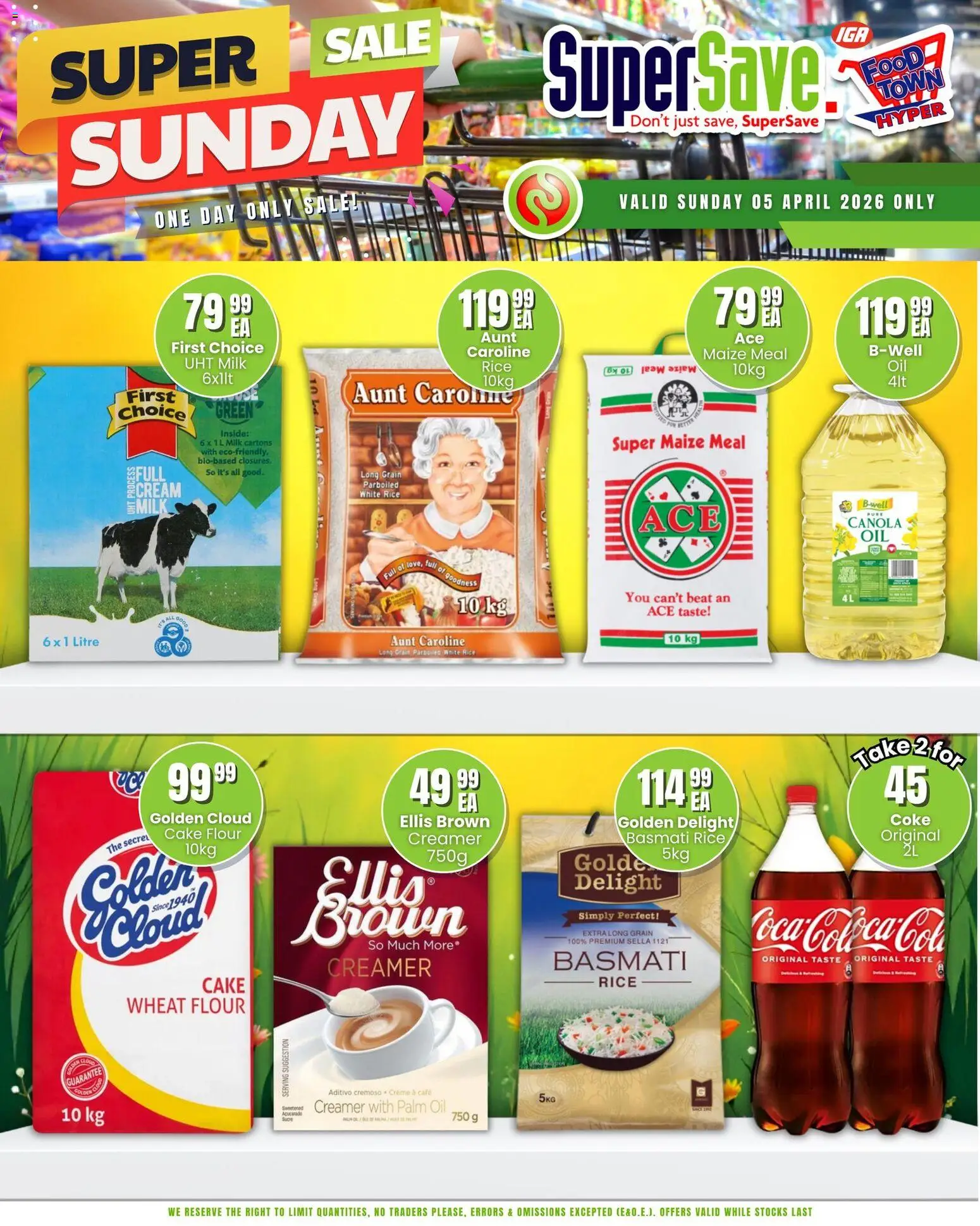 Preview of Super Save flyer valid from 05/04/2026 - Cake, Coke, Milk, Oil, Rice, Flour, Maize meal, Creamer