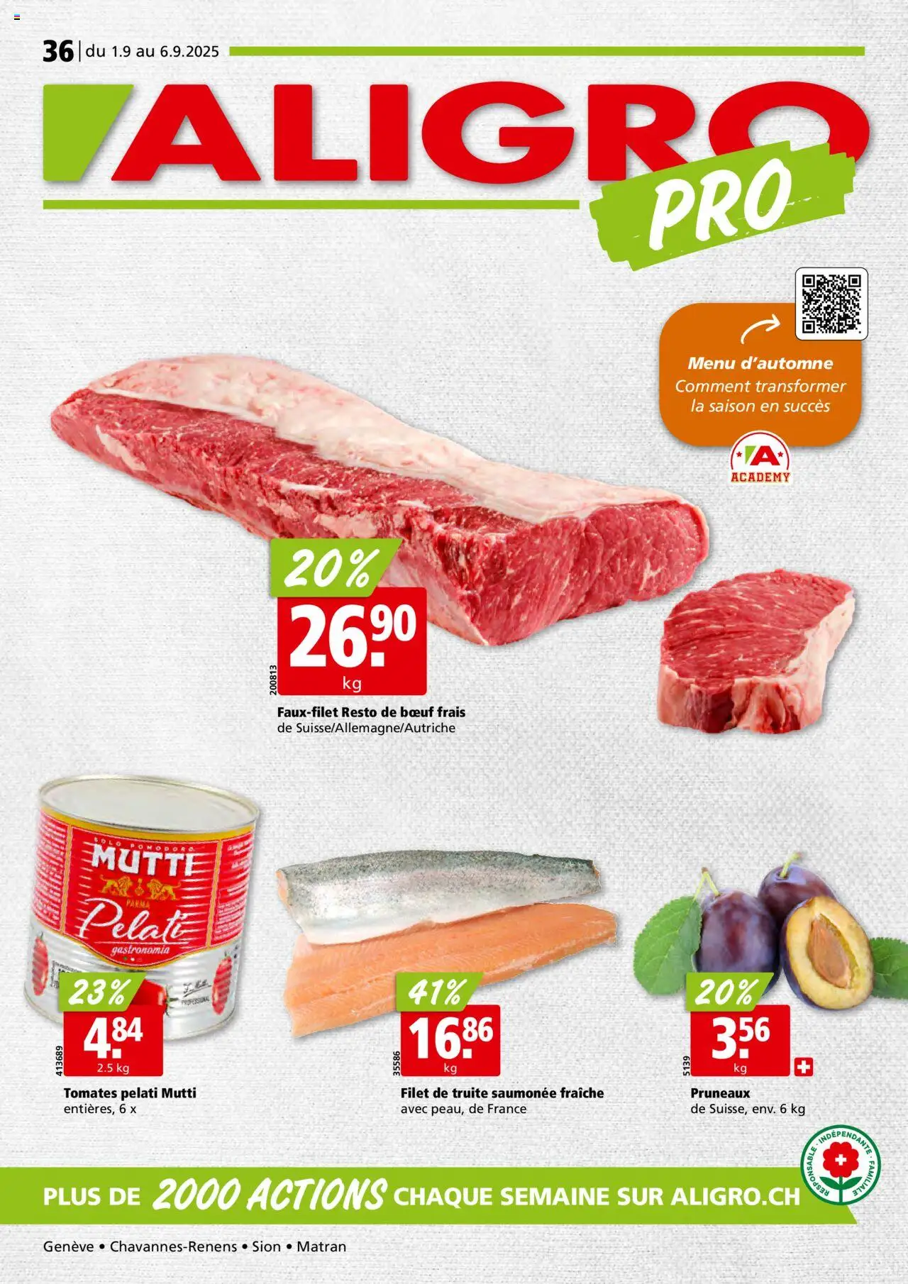 Aligro Aktionen Chavannes, Matran, Genève, Sion ab 01.09.2025 - Seitennummer 1