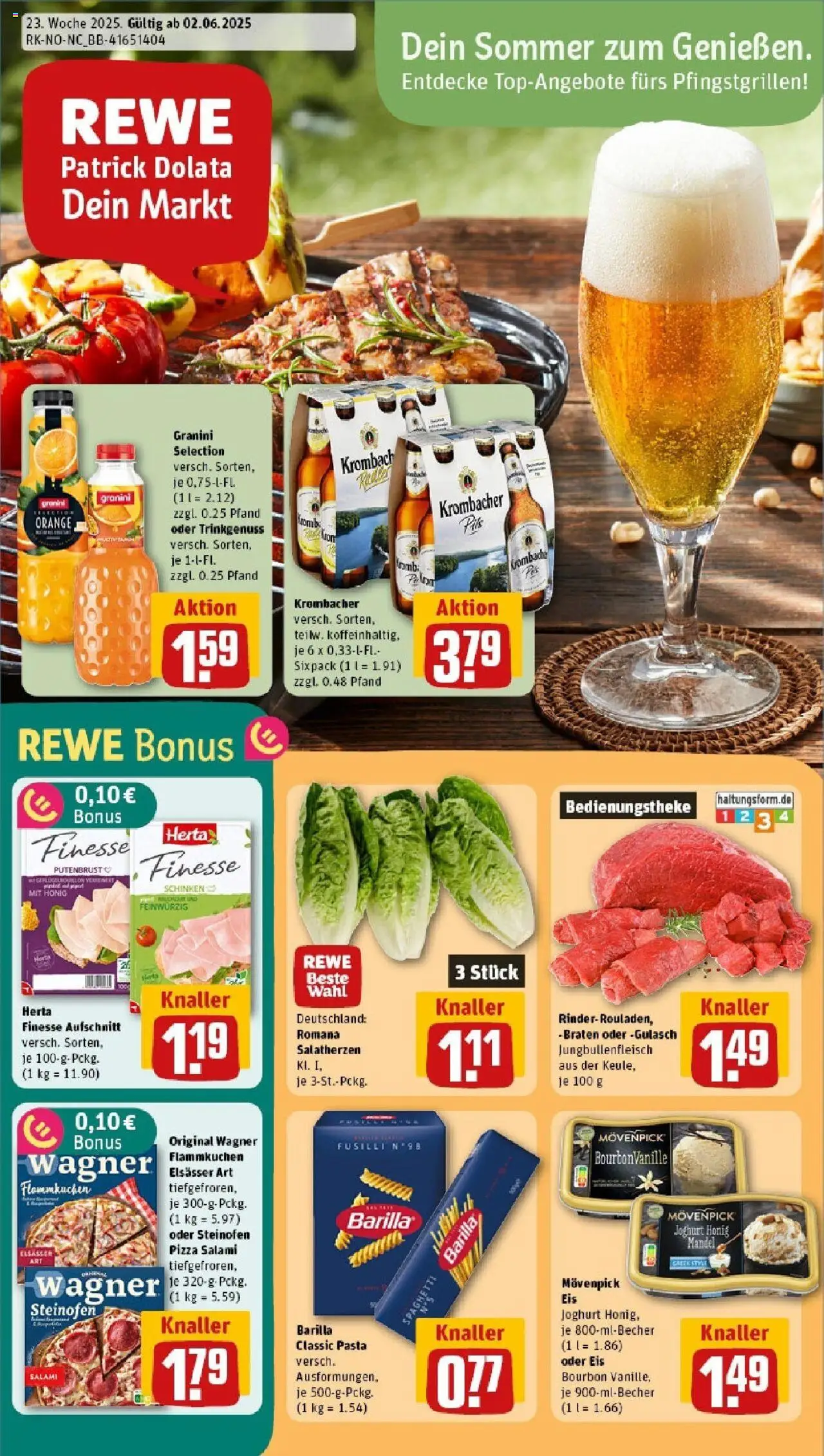 REWE Prospekt ab 01.06.2025 nächste Woche - Prospekt Aurich - Pizza, Eis, Pasta, Joghurt, Spaghetti, Salami, Bourbon, Movenpick eis