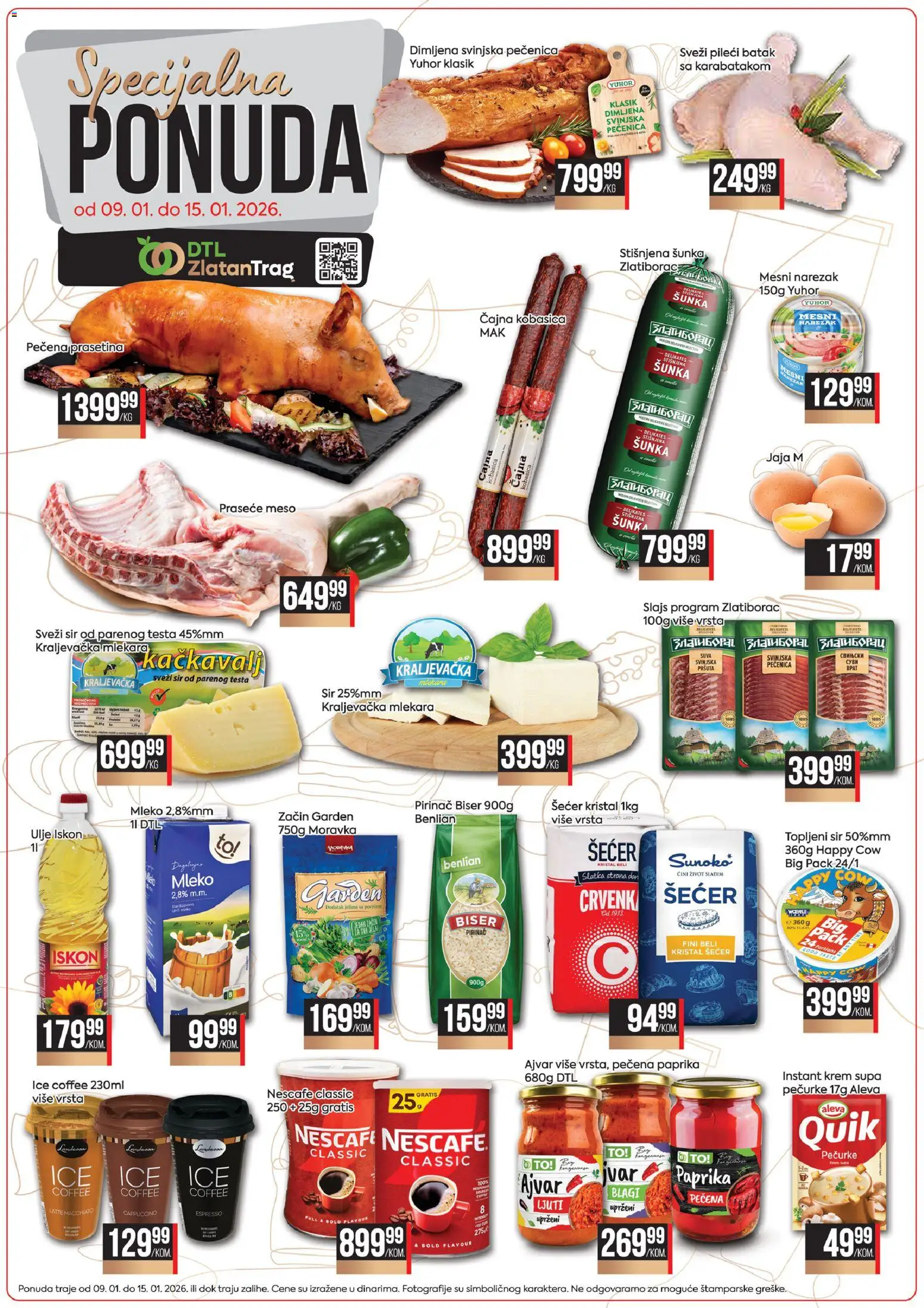 Pregled Zlatan Trag kataloga - važi od 09.01.2026 - Ajvar, Jaja, Mleko, Meso, Sir, Pečenica, Pečena paprika, Sveži sir