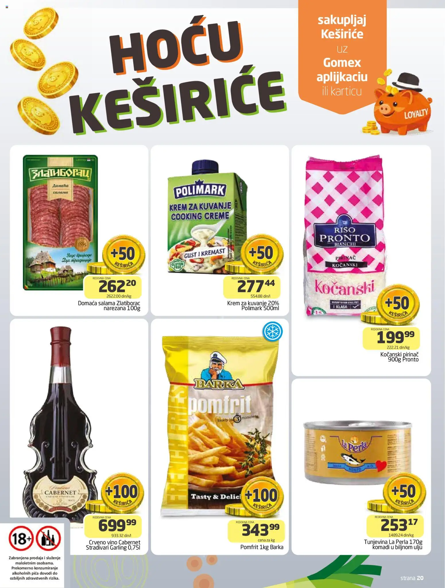 Pregled Gomex kataloga - važi od 29.04.2026 - Pica, Vino, Pomfrit, Pronto, Krem, Salama, Pirinač, Crveno vino