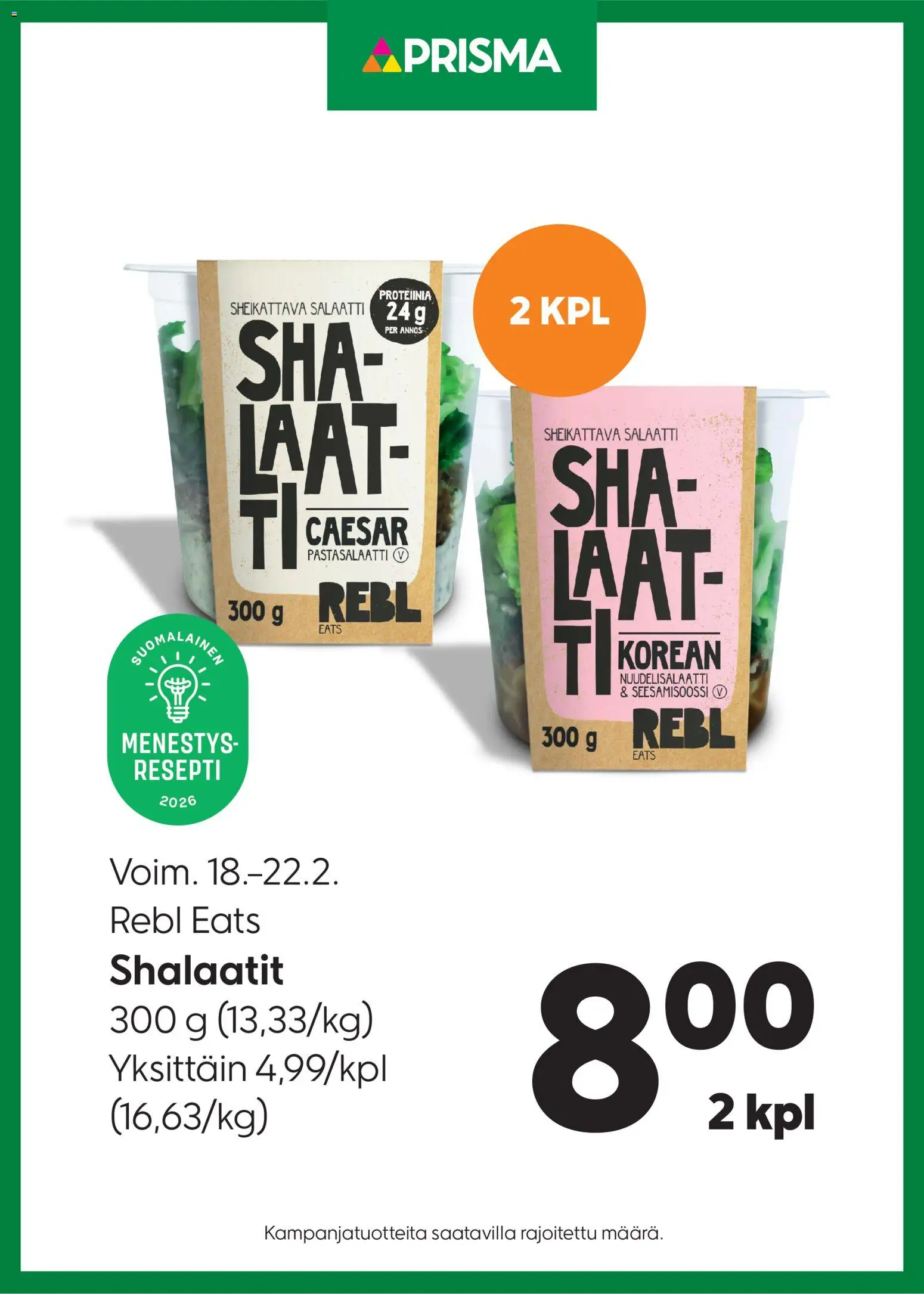 Kaupan Prisma Tarjoukset Rebl Eats Shalaatit esikatselu, voimassa 18/02/2026