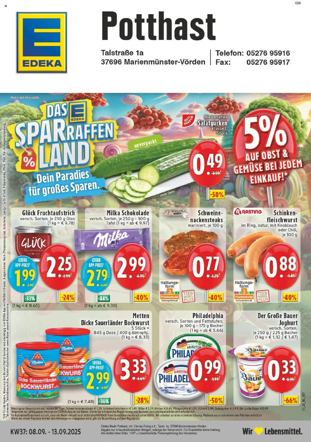 EDEKA Prospekt ab 07.09.2025 - Prospekt Marienmuenster-Voerden Online - Erdbeeren, Philadelphia, Milka, Knoblauch, Schinken, Bockwurst, Bauer joghurt, Nackensteaks