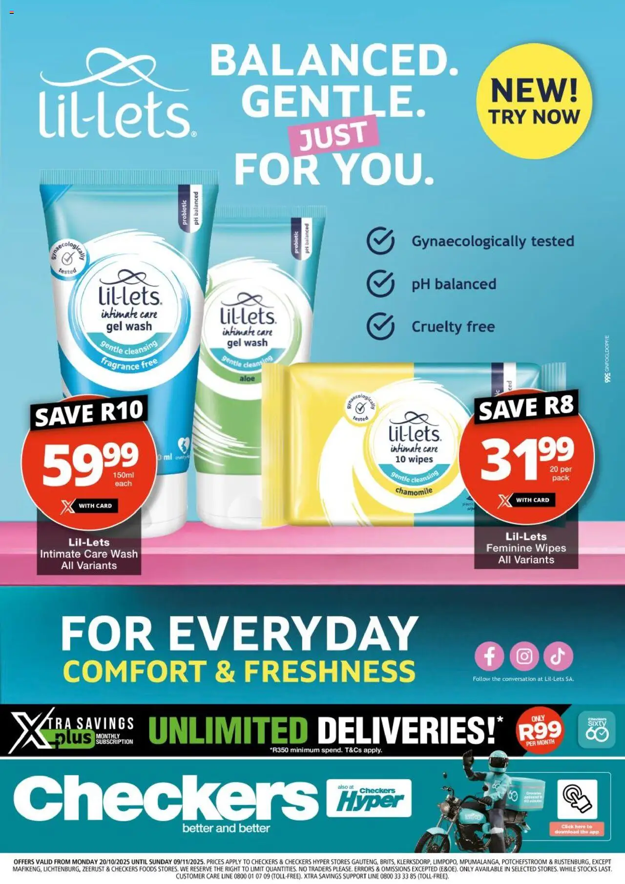 Checkers Gauteng - Lil-lets Promotion 20/10 - 09/11/2025 >> Catalogue