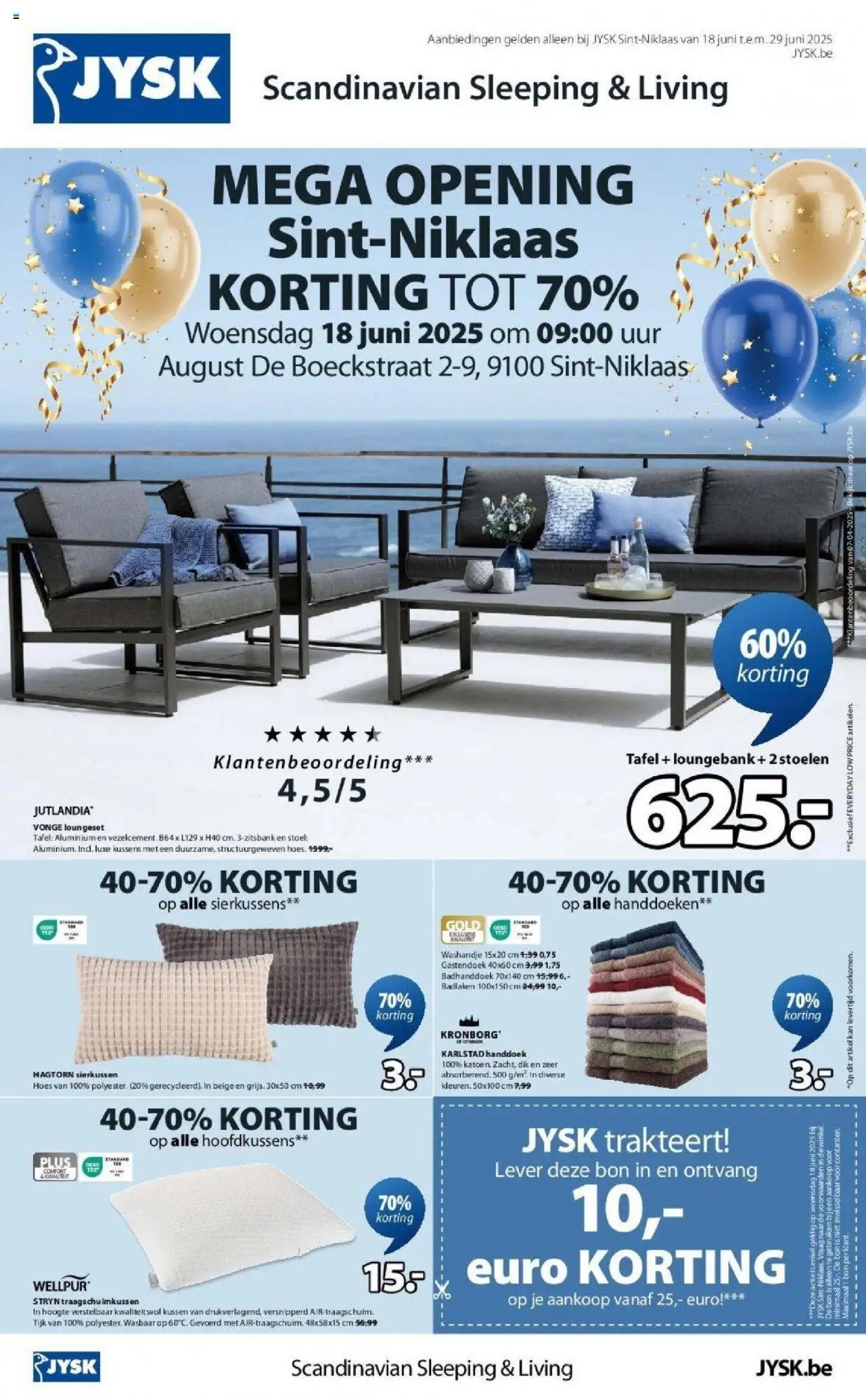 JYSK shop JYSK folder geldig vanaf 18/06/2025 - Paginanummer 1 - Kussens, Kussen, Tafel, Kan, Handdoeken, Stoel, Handdoek, Badhanddoek