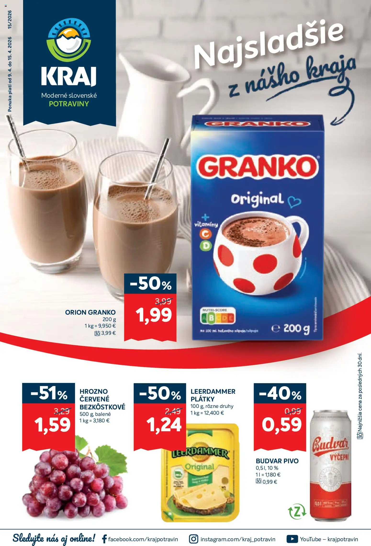 Náhľad Kraj letáku platného od 09.04.2026 - Pivo, Hrozno, Granko, Budvar