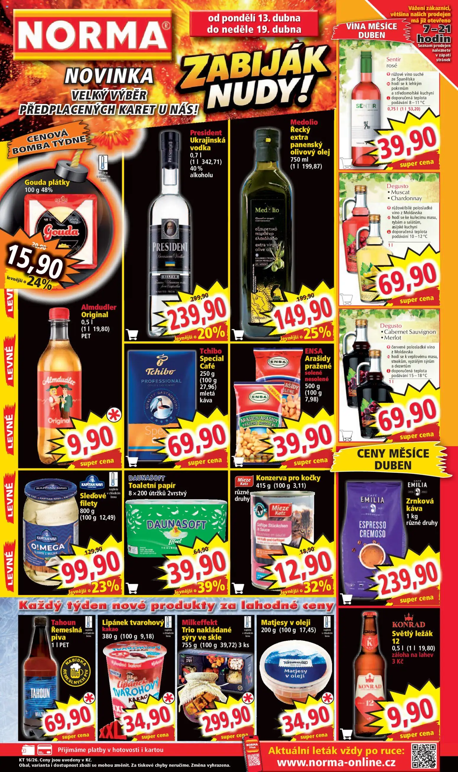Náhled nabídky: Norma Norma leták platný od 13.04.2026 - Víno, Vodka, Omega, Olej, Olivový olej, Lipánek, Almdudler, Růžové víno