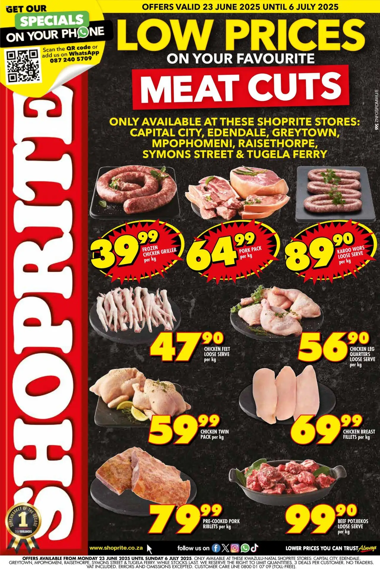 Shoprite KwaZulu-Natal - Meat Low Prices Exclusive 23/06 - 06/07/2025 >> Catalogue - Chicken, Pork, Beef, Phone, Griller