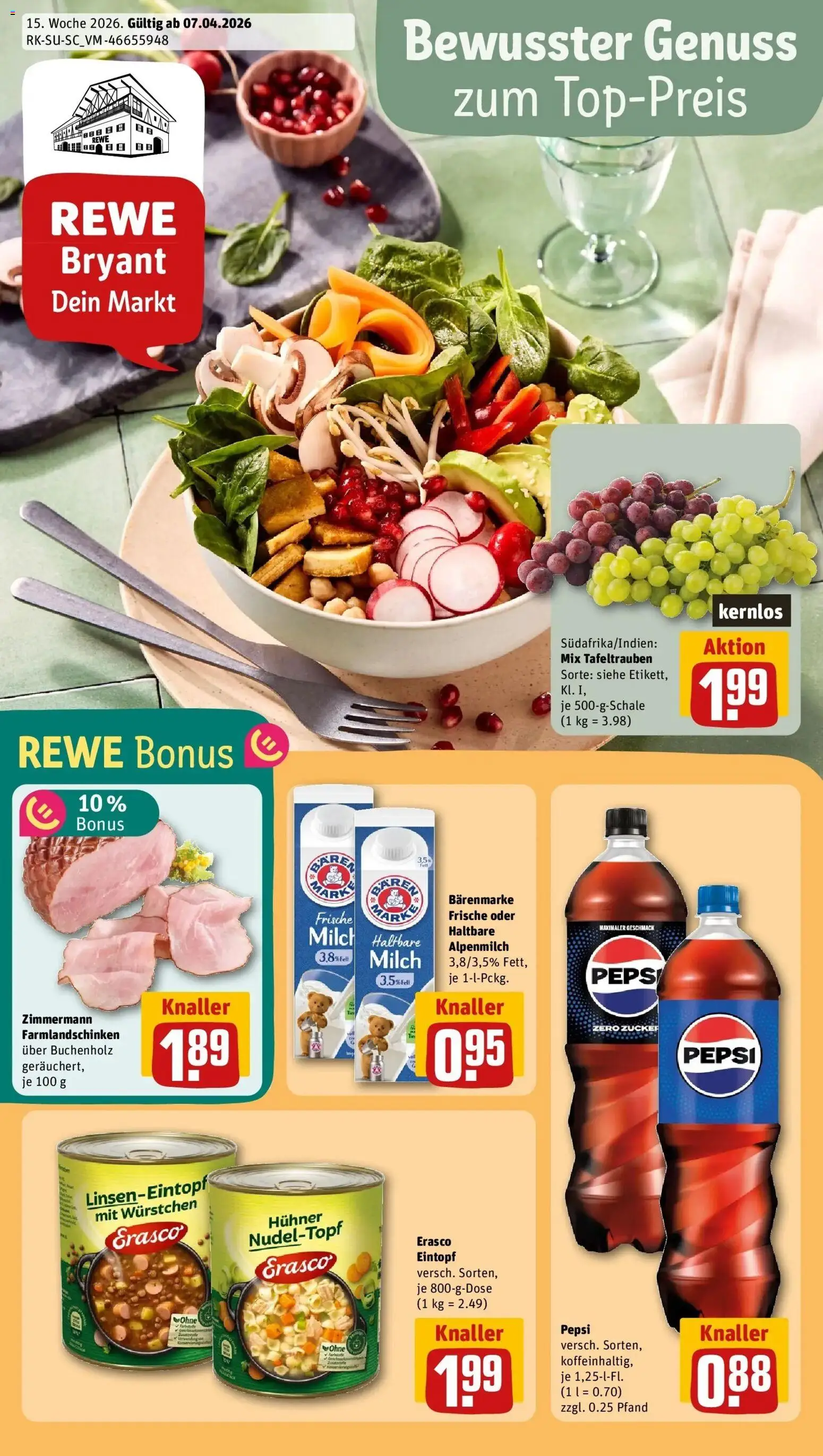 Vorschau von dem Prospekt des Geschäftes Rewe, gültig ab dem 05.04.2026 - Milch, Zucker, Pepsi, Erasco