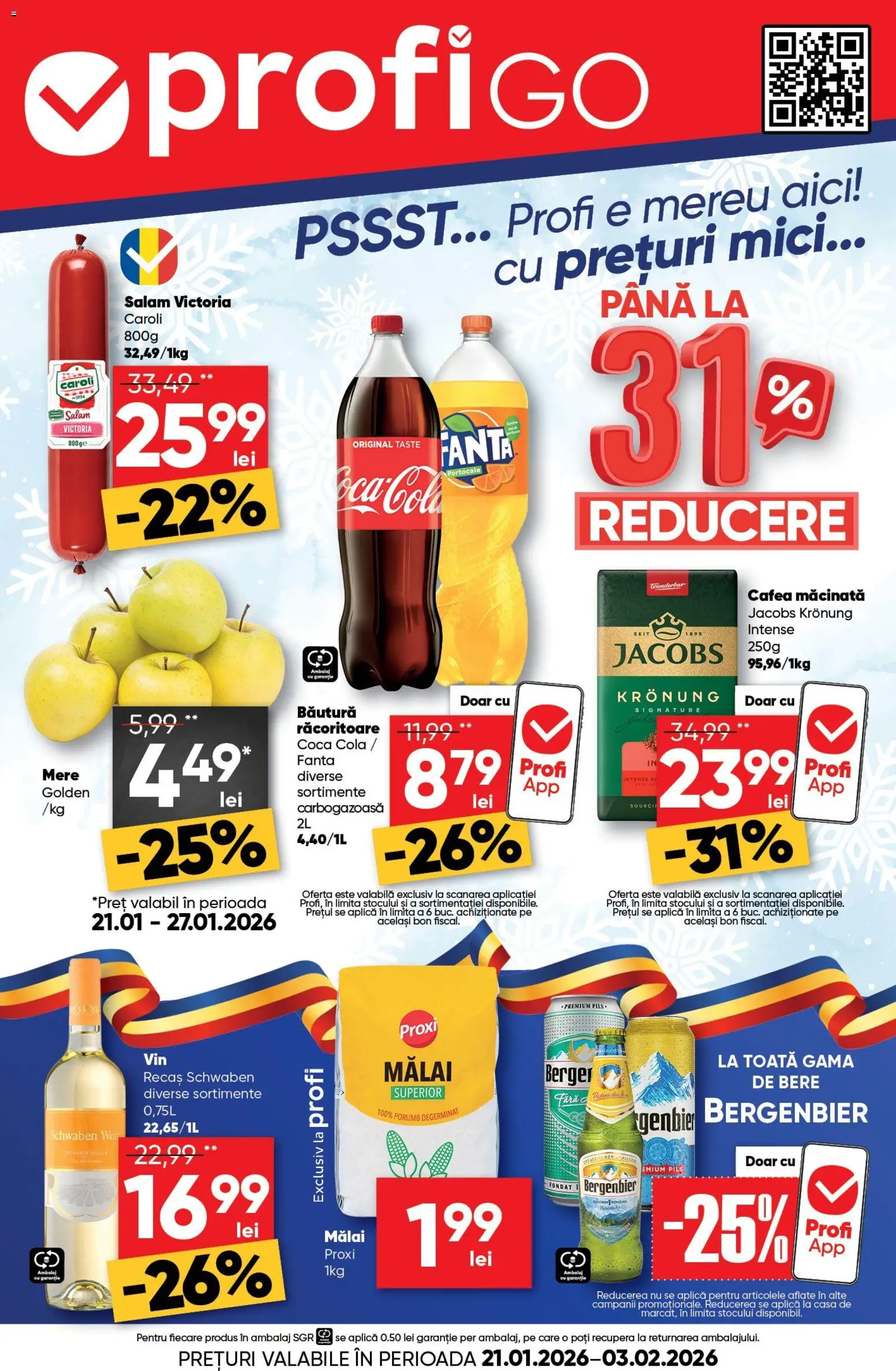 Previzualizarea de cataloage: Profi Revista Go valabil de la 21.01.2026 - Mici, Coca cola, Bere, Porumb, Salam, Portocale, Aplică, Mălai