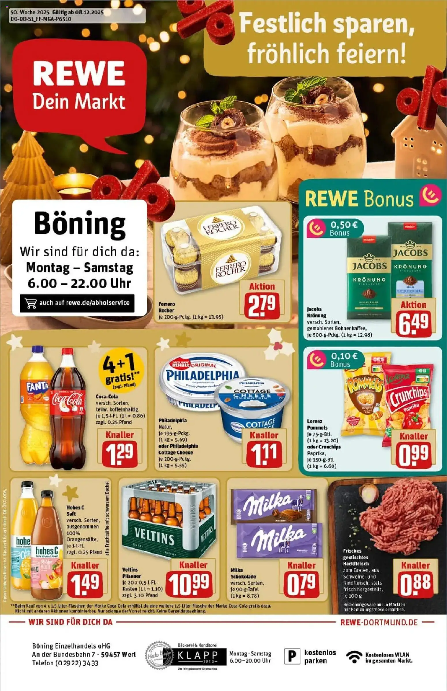 Vorschau von dem Prospekt des Geschäftes Rewe, gültig ab dem 07.12.2025 - Chips, Uhr, Schokolade, Philadelphia, Milka schokolade, Milka, Ferrero rocher, Hohes c