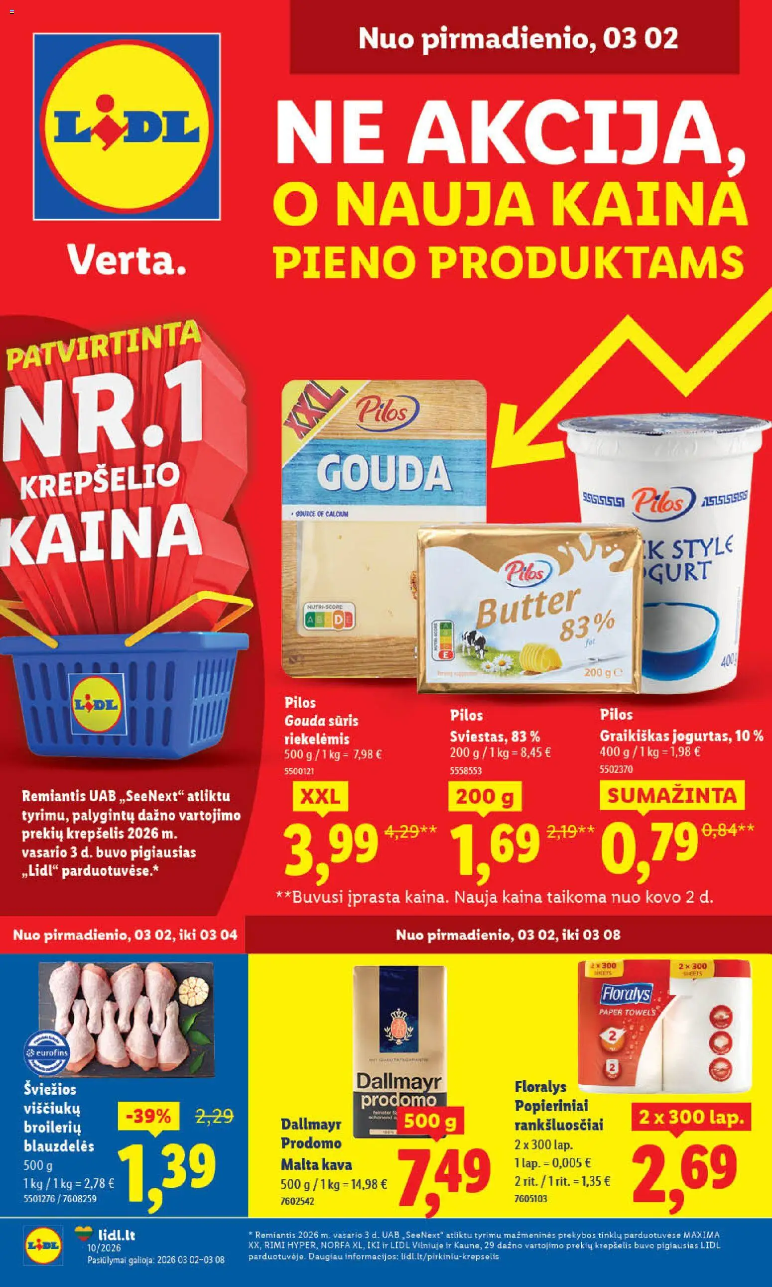 LIDL parduotuvės leidinio LIDL leidinys galiojančio nuo 2026.03.02 peržiūra - Kava, Sūris, Krepšelis, Viščiukų