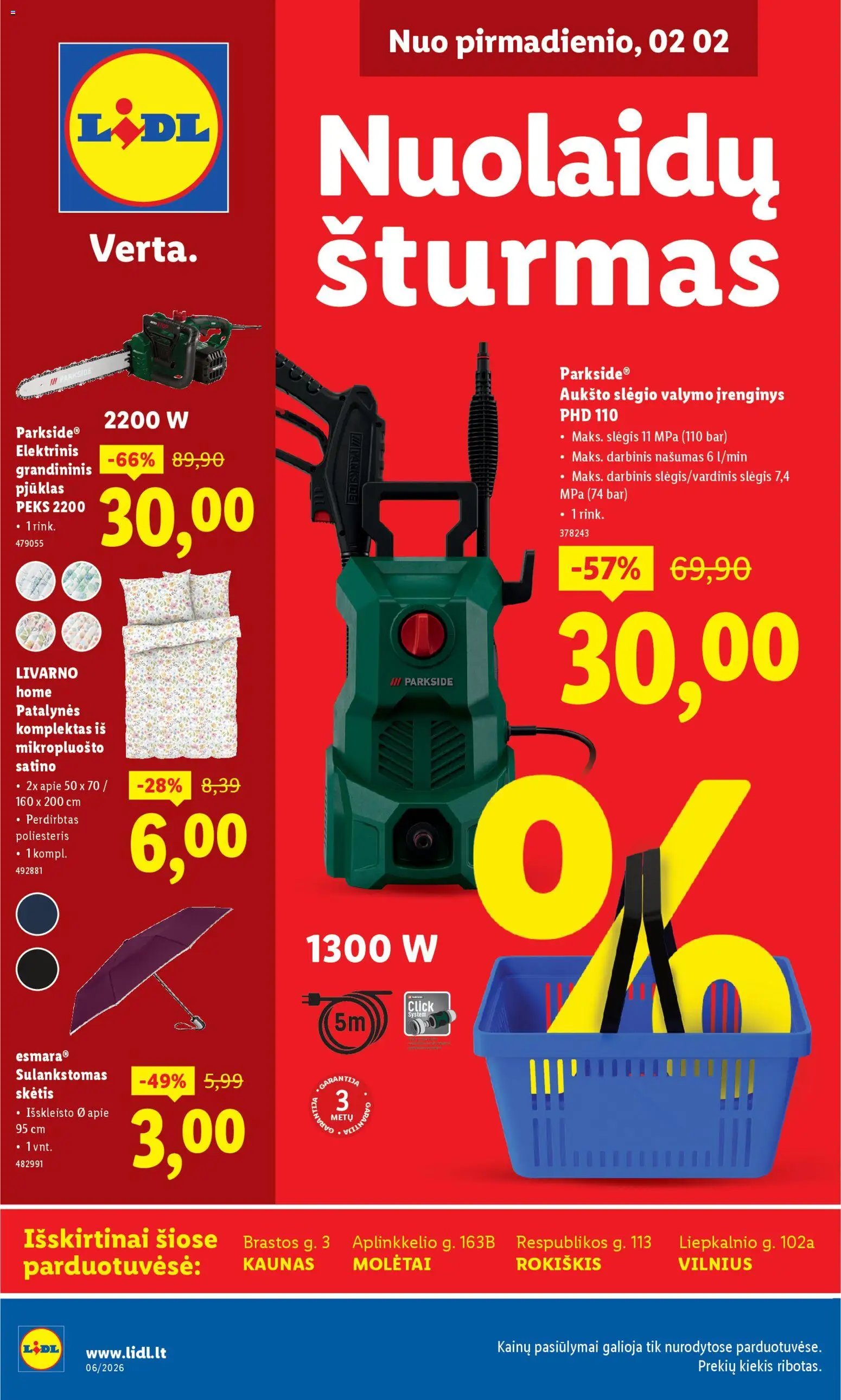 LIDL parduotuvės leidinio Leidinys - Nuolaidų šturmas galiojančio nuo 2026.02.02 peržiūra - Skėtis, Patalynės komplektas