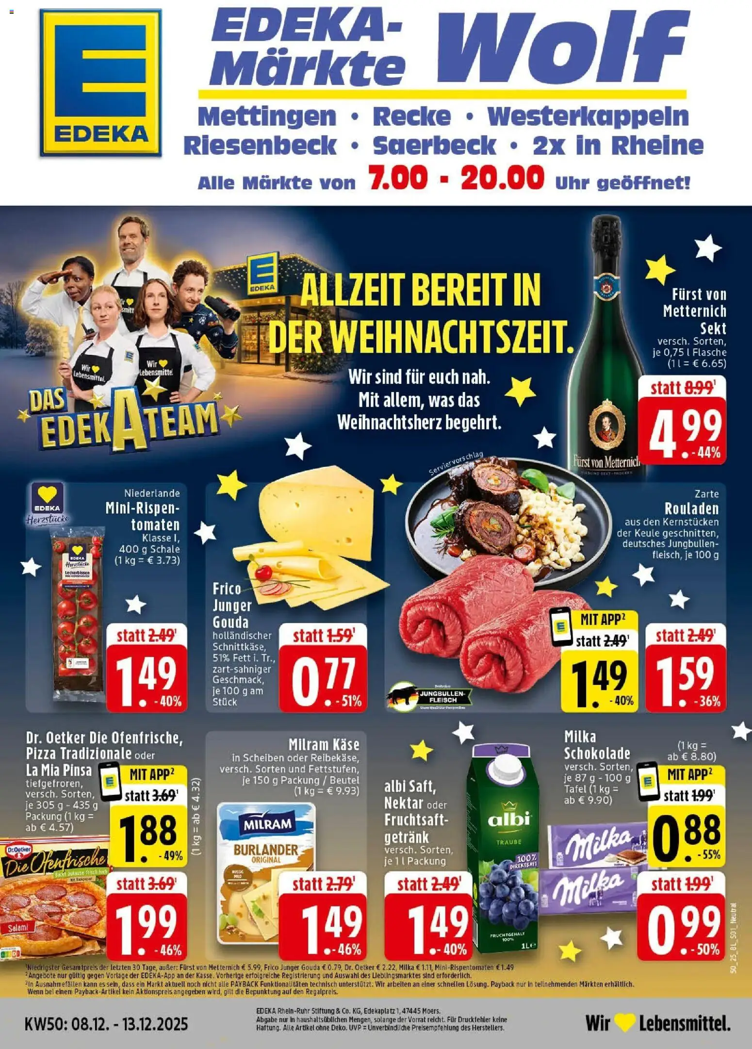 Vorschau von dem Prospekt des Geschäftes Edeka, gültig ab dem 07.12.2025 - Uhr, Salami, Sekt, Tomaten, Gouda, Milram, Ofenfrische, Fruchtsaft