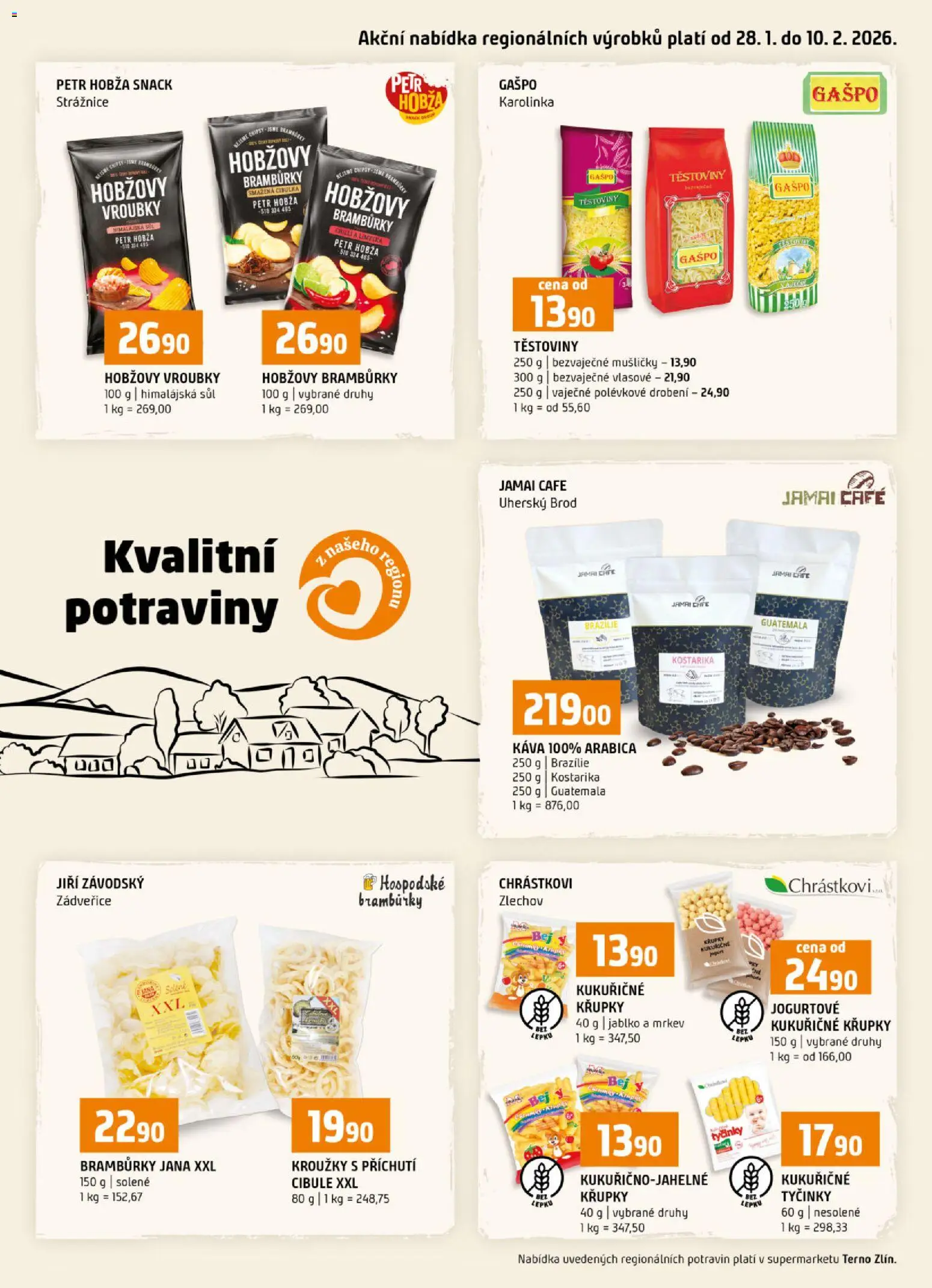 Náhled nabídky: Terno Leták - Zlín platný od 28.01.2026 - Potraviny, Mrkev, Cibule, Sůl, Smažená cibulka, Bramburky, Křupky, Kukuřičné křupky