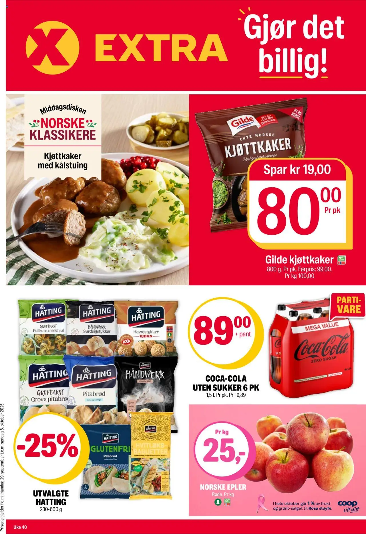 Kundeavis Coop Extra gyldig fra 29/09/2025 - Sidenummer 1 - Møllehjul, Frukt, Epler, Sukker, Kjøttkaker, Baguetter, Pitabrød