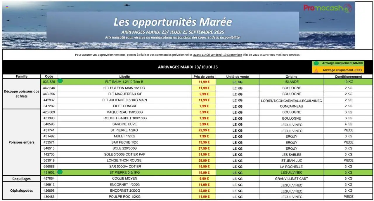 Les opportunités Marée de la boutique Promocash valable du 23/09/2025 - Page numéro 1
