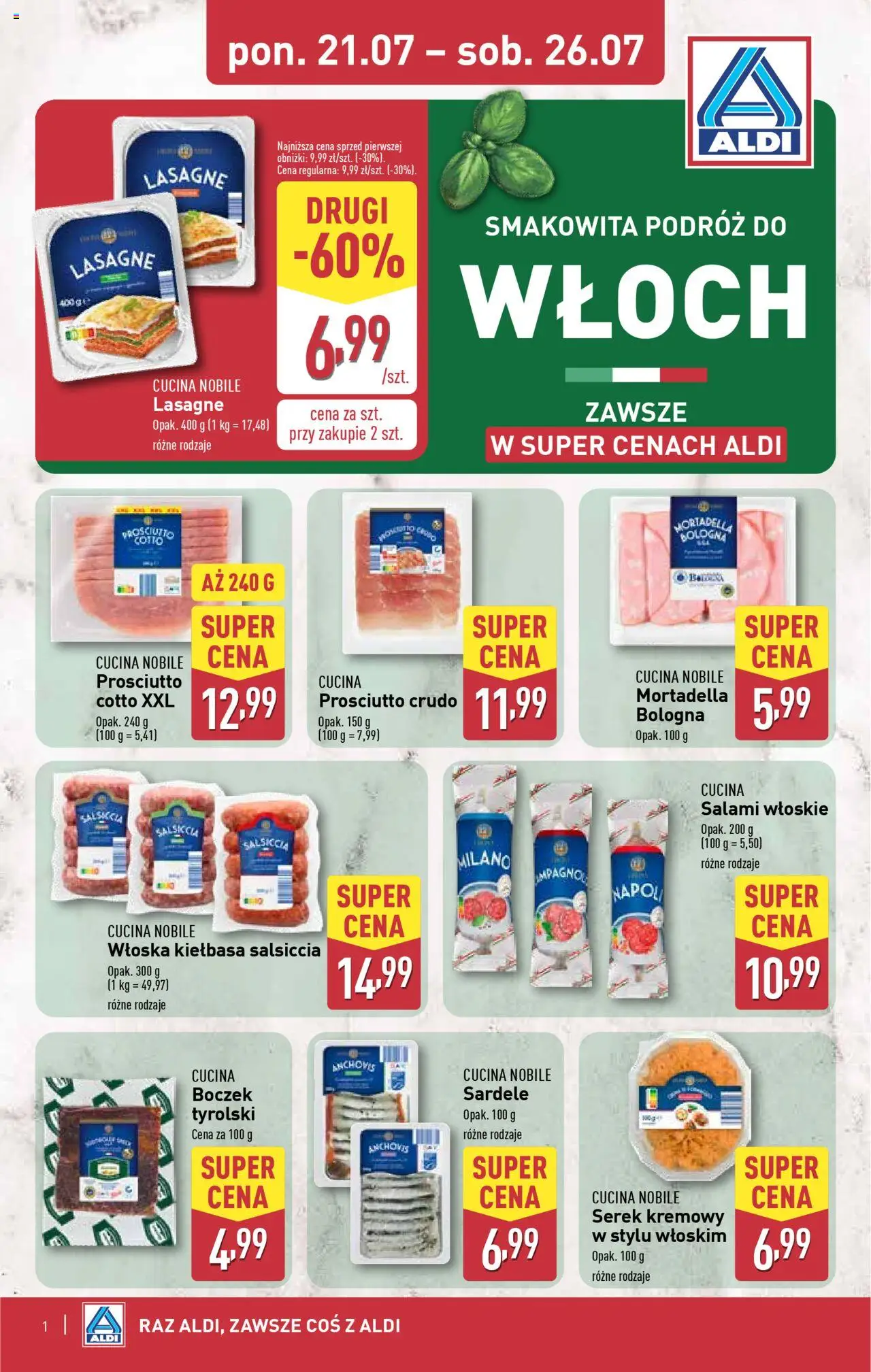 Aldi Tydzień Włoski od 21.07.2025 - Nowa Gazetka - Numer strony 1