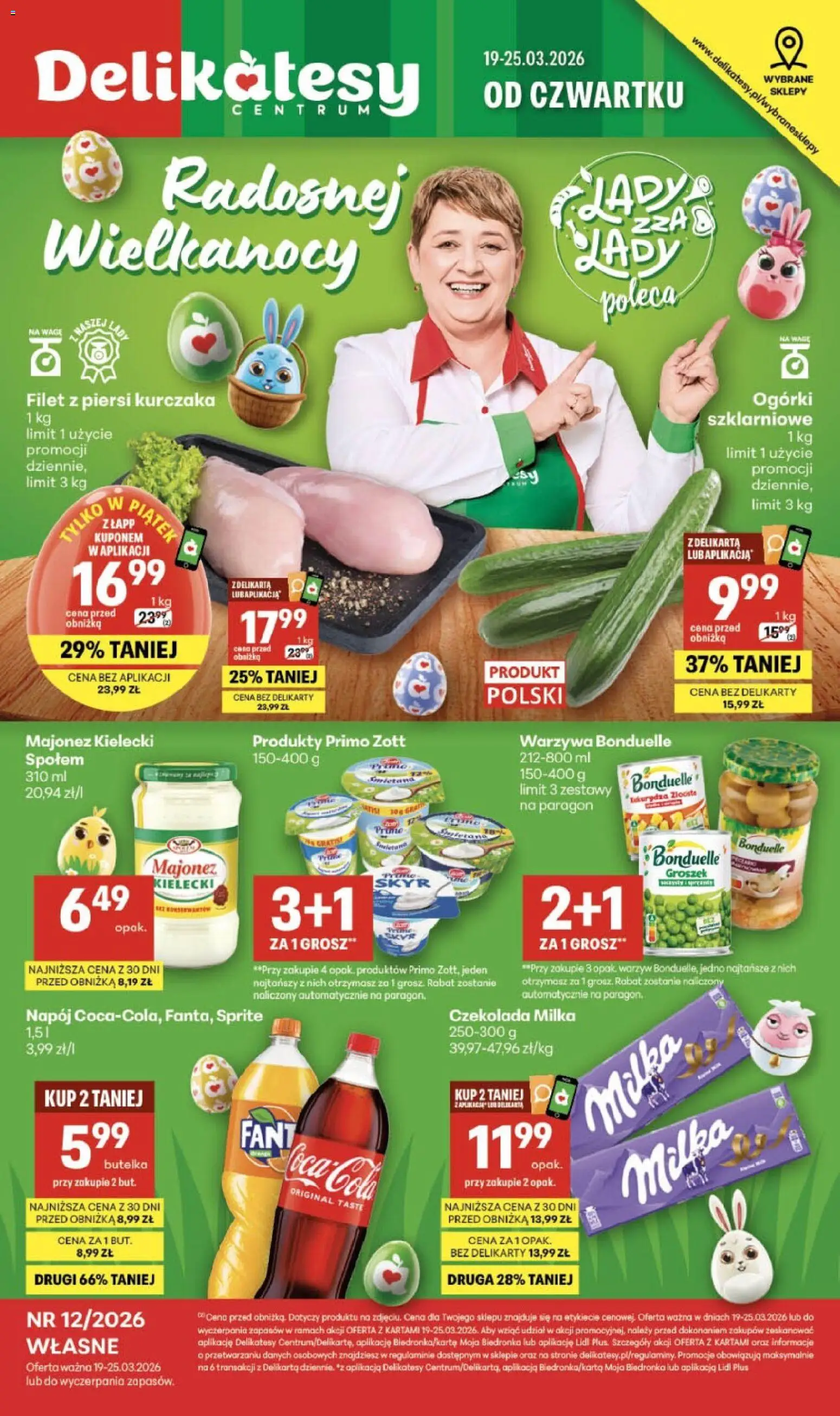 Pogląd gazetki "Delikatesy Centrum gazetka - Sklepy Własne" ze sklepu Delikatesy Centrum ważnej od 19.03.2026 - Groszek, Delikatesy, Warzywa, Ogórki, Piersi, Milka, Czekolada milka, Majonez