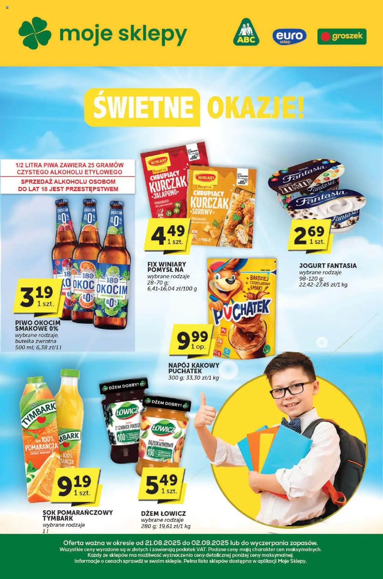 Groszek Katalog od 21.08.2025 - Nowa Gazetka - Numer strony 1 - Groszek, Piwo, Dżem, Tymbark, Kurczak, Sok, Jogurt, Sok pomarańczowy