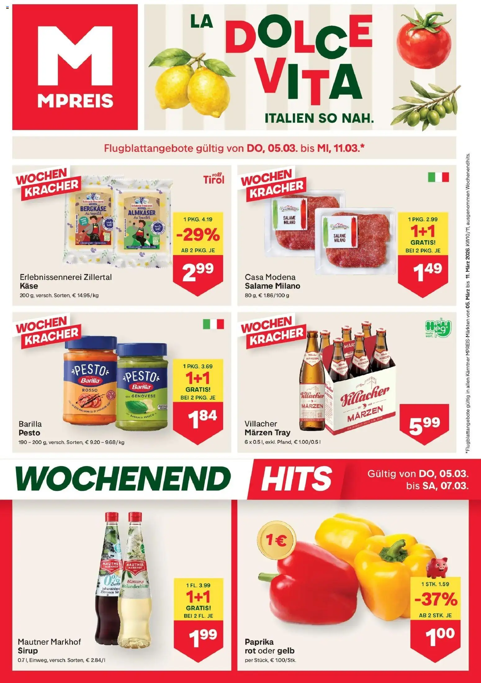 Vorschau der Angebote: MPREIS MPREIS Velden gültig ab 05.03.2026 - Käse, Barilla