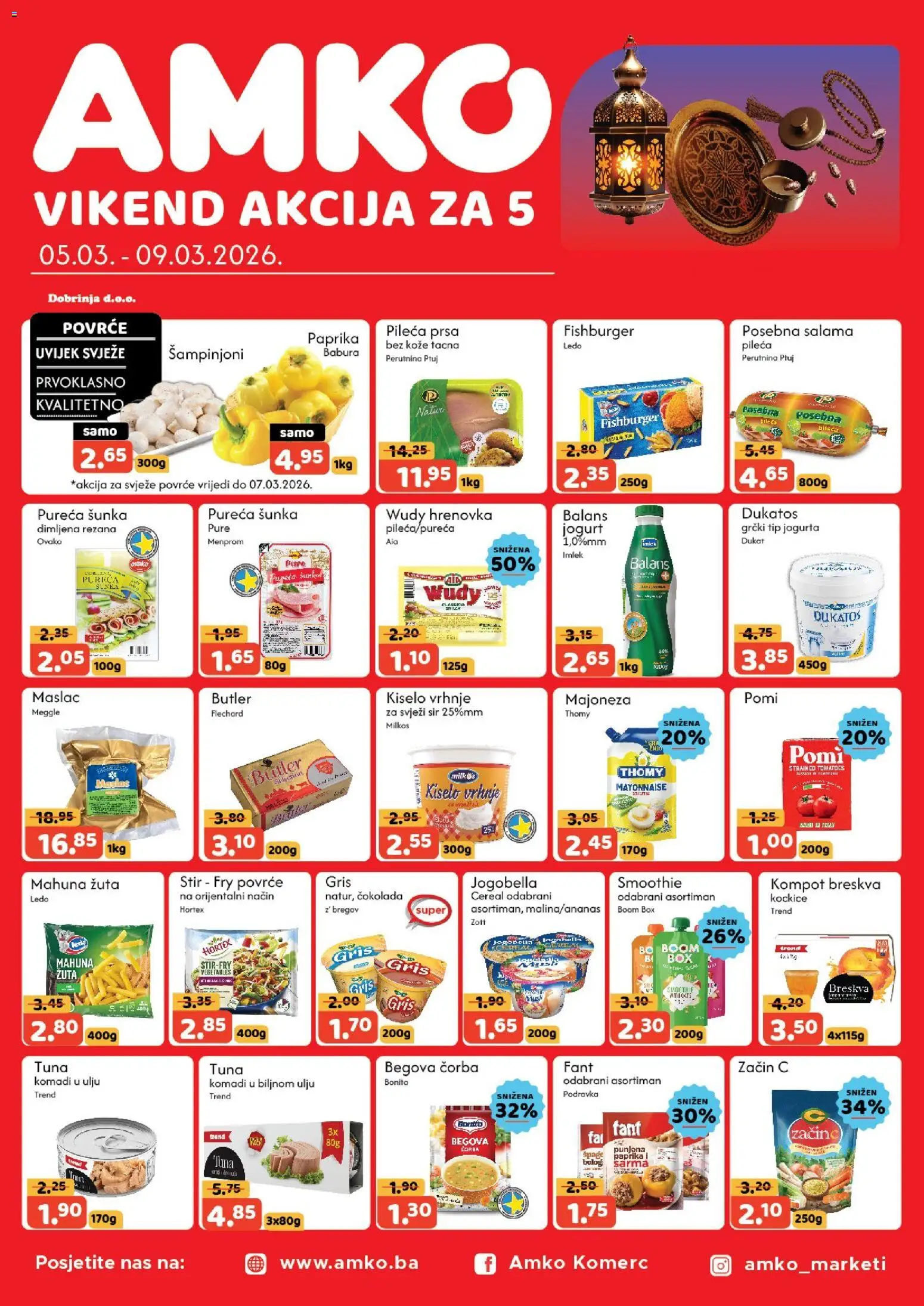 Pregled letka Vikend akcije trgovine AMKO vrijedi od 05.03.2026
