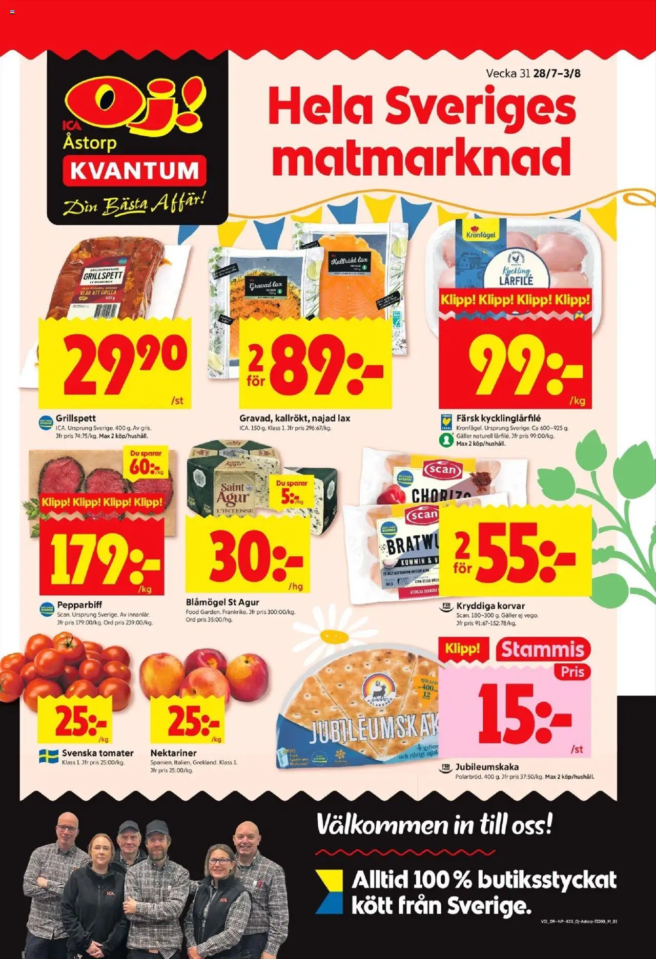 Åstorp är giltig 28/07 2025 > Veckans Erbjudanden gäller från 28/07/2025 till 03/08/2025 sidnummer 1 - Lax, Kött, Grillspett, Galler, Chorizo, Stek, Tomater, Nektariner
