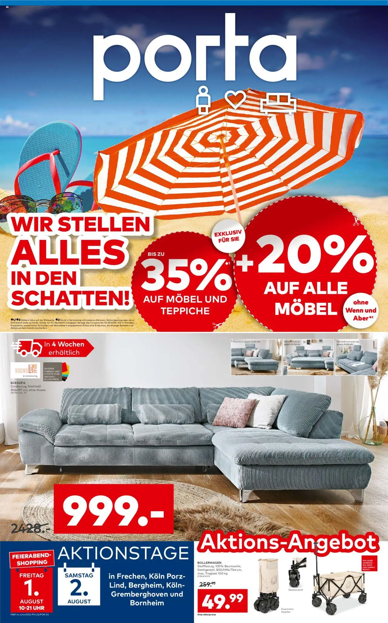 Porta! Prospekt Köln (vom 28.07.2025 - 03.08.2025) - Uhr, Ecksofa, Kissen