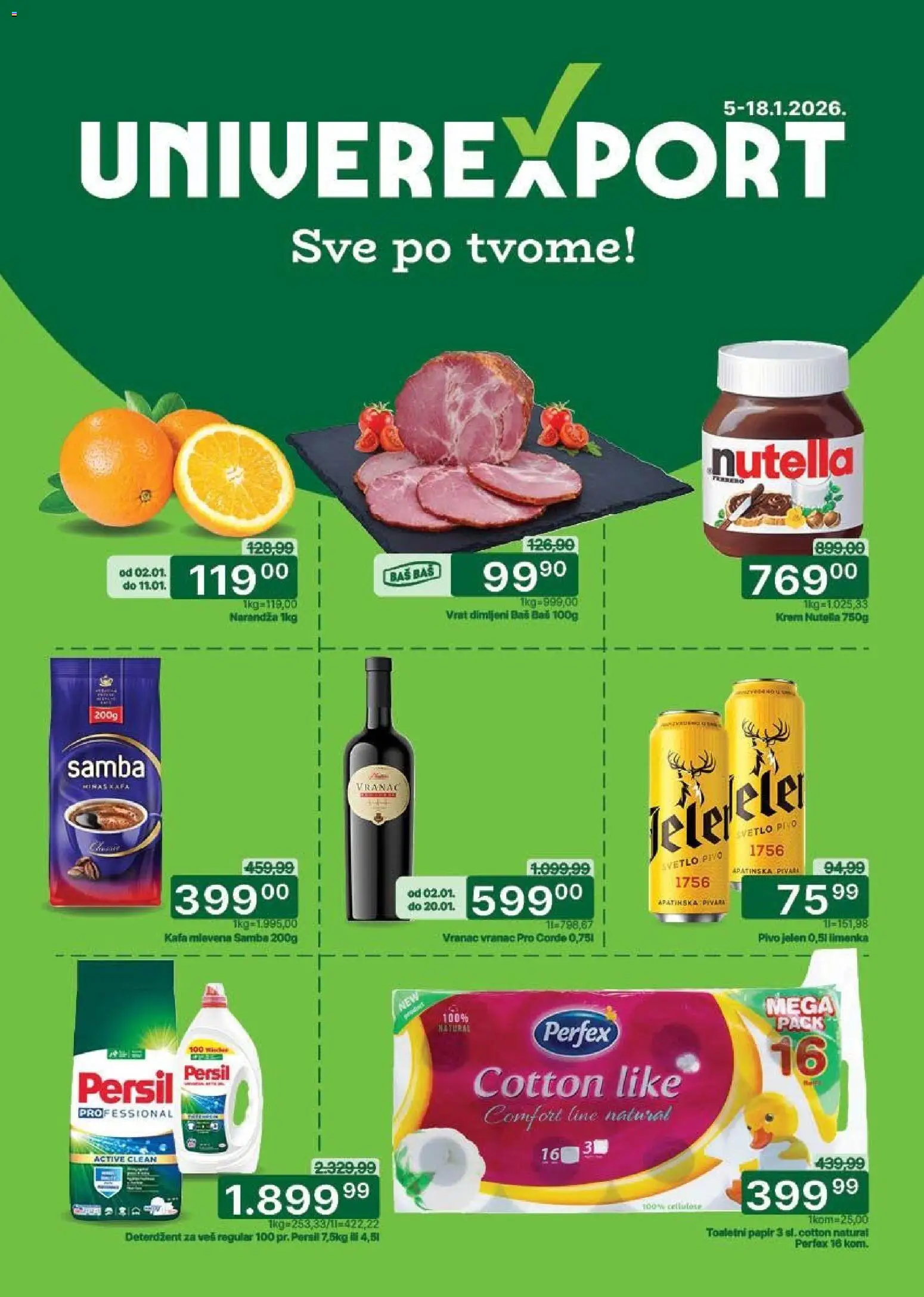 Pregled Univerexport kataloga - važi od 05.01.2026 - Kafa, Pivo, Nutella, Krem, Persil, Vranac, Vrat