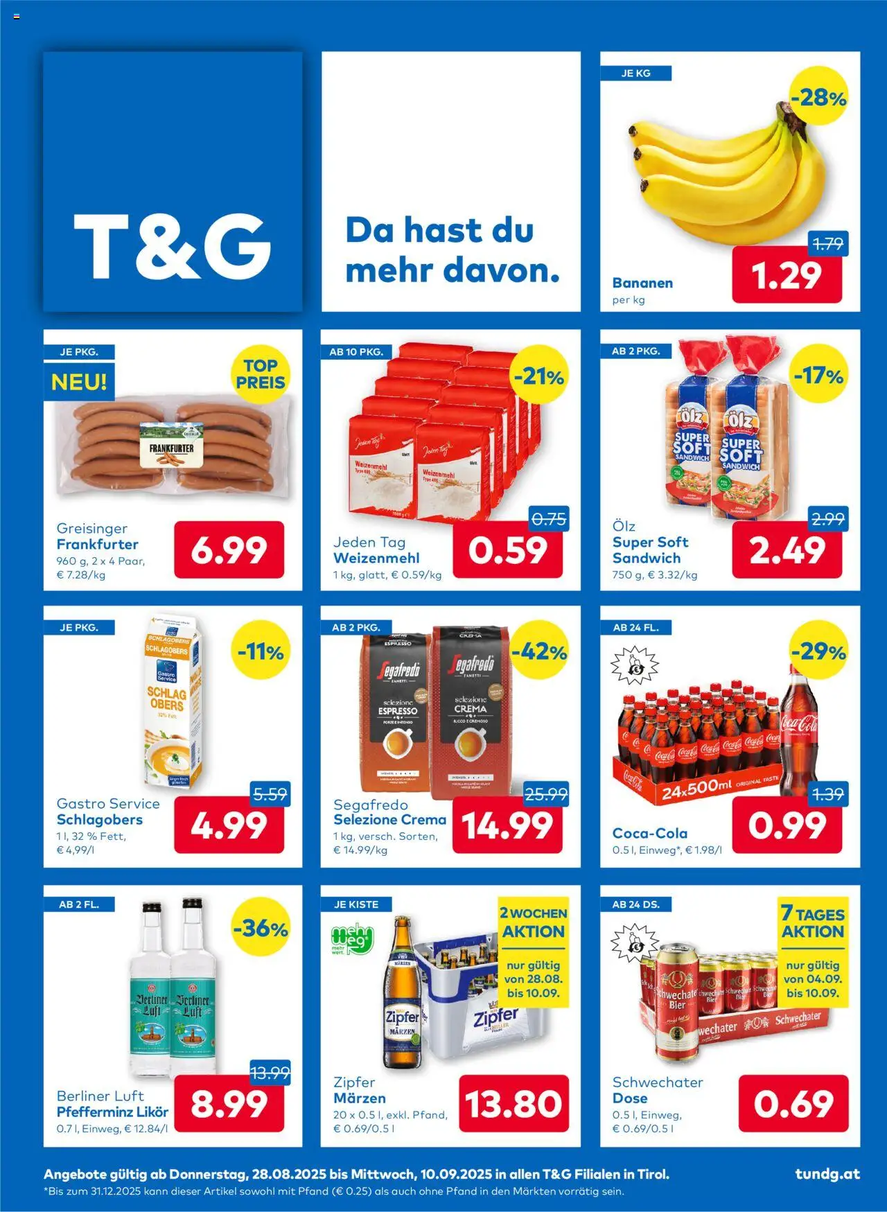  T&G Flugblatt ab (28.08.2025 - 10.09.2025) - Seite 1 - Bier, Bananen