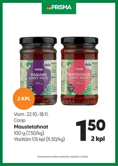 Kaupan Prisma Tarjoukset Coop maustetahnat esikatselu, voimassa 22/10/2025