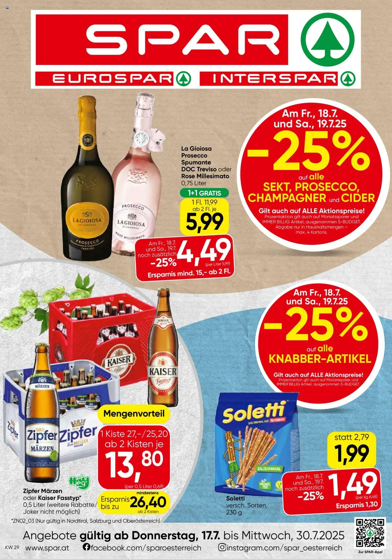  SPAR Flugblatt 17.07.2025 - Prospekt "Oberösterreich" - Seite 1