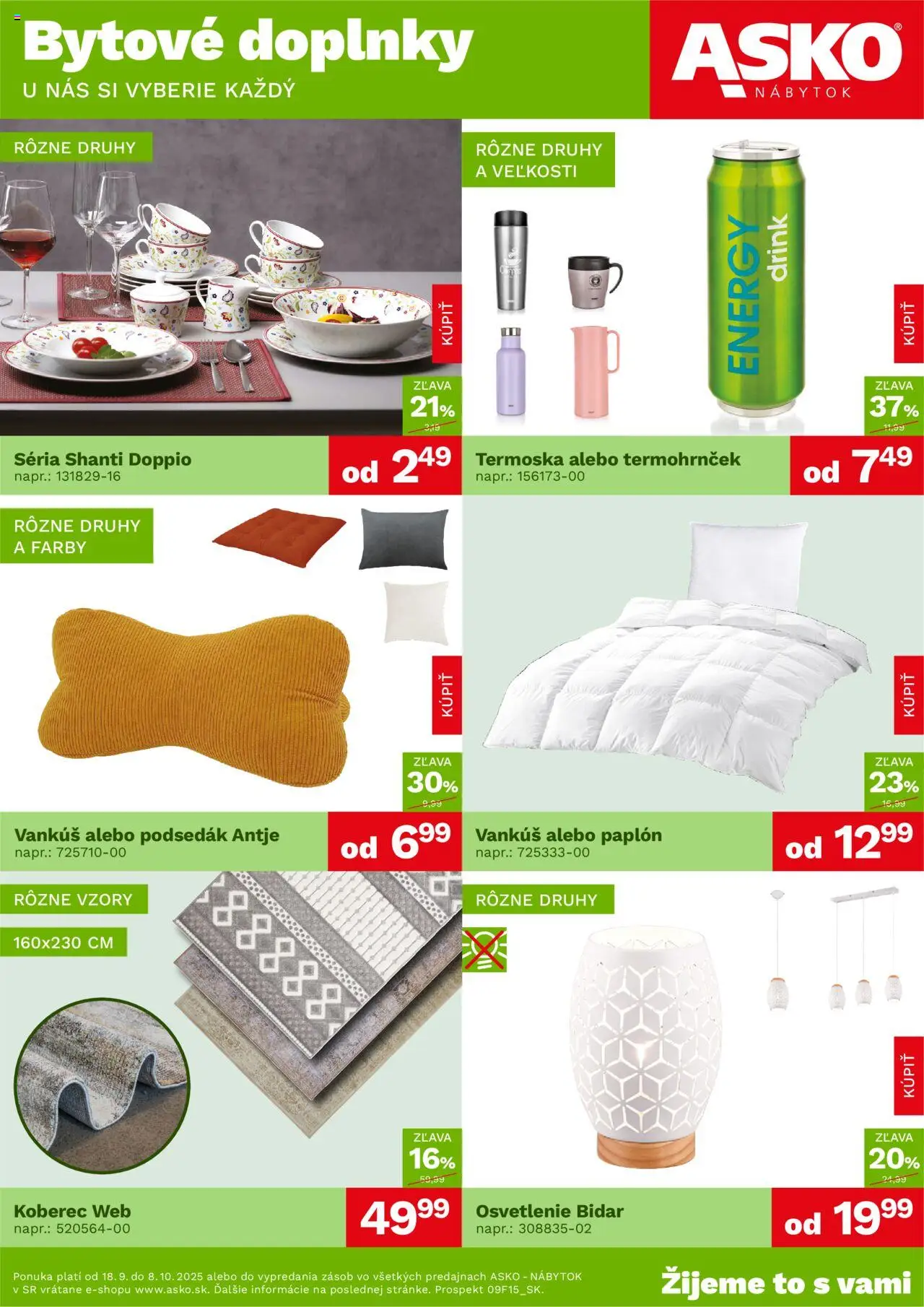 Náhľad ASKO nábytok letáku platného od 18.09.2025 - Nábytok, Koberec, Vankúš, Osvetlenie