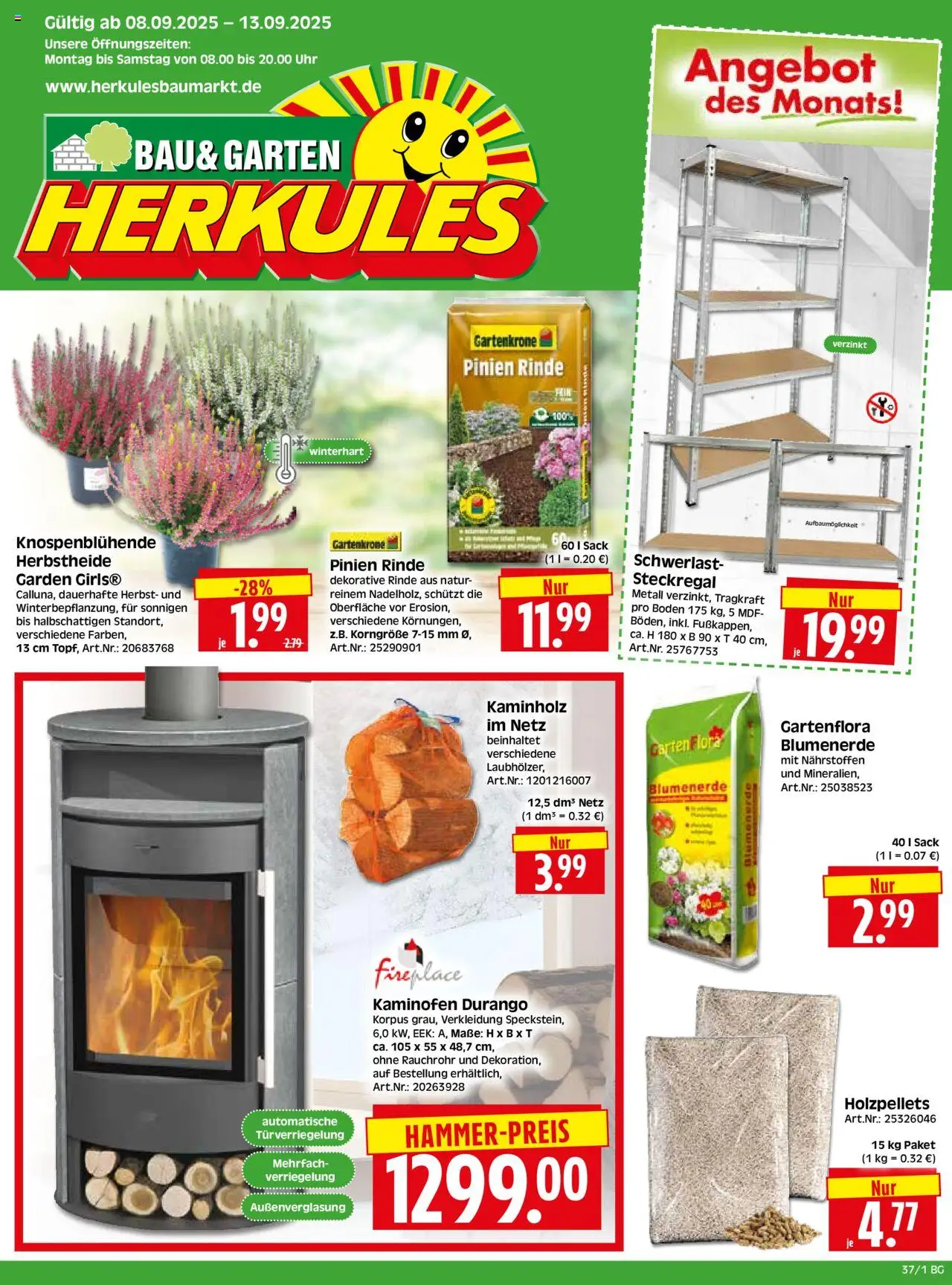 HERKULES Bau & Garten (vom 08.09.2025 - 13.09.2025) - Uhr, Kaminofen, Blumenerde