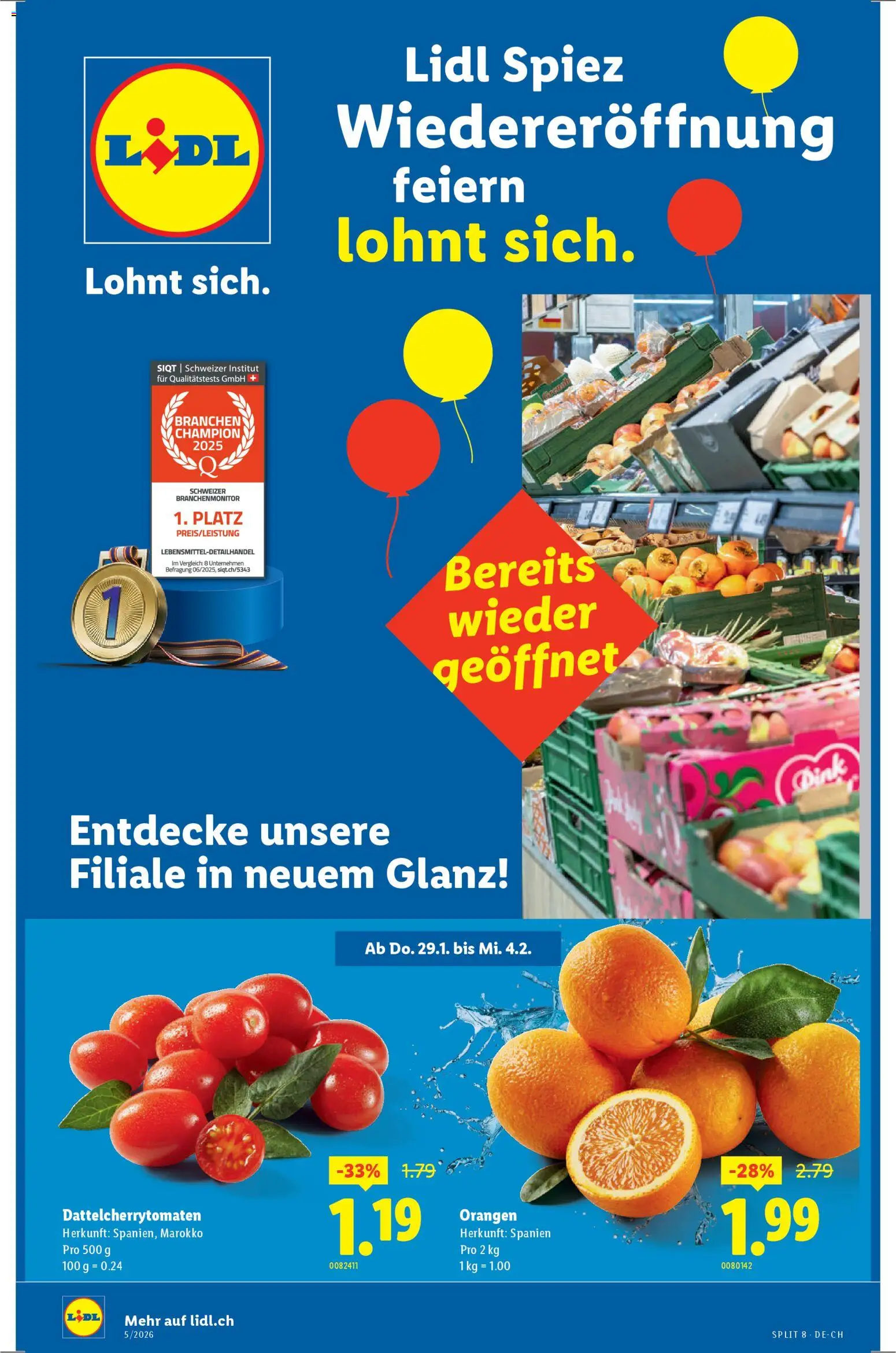 Vorschau des Merkblatts Aktionen Wiedereröffnung Spiez vom Shop Lidl gültig von 29.01.2026 bis 04.02.2026