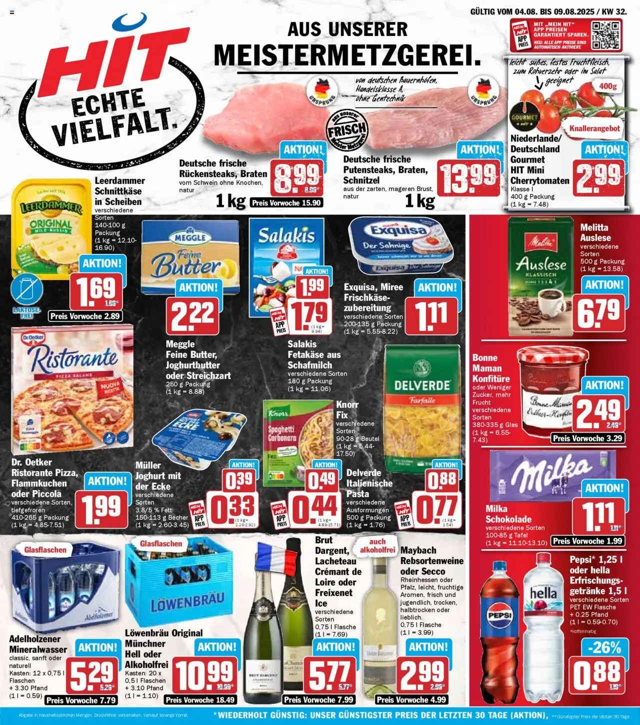 HIT Prospekt ab 04.08.2025 nächste Woche > Bayern - Pizza, Salat, Mineralwasser, Milka, Ristorante, Pepsi, Bonne maman, Frischkase
