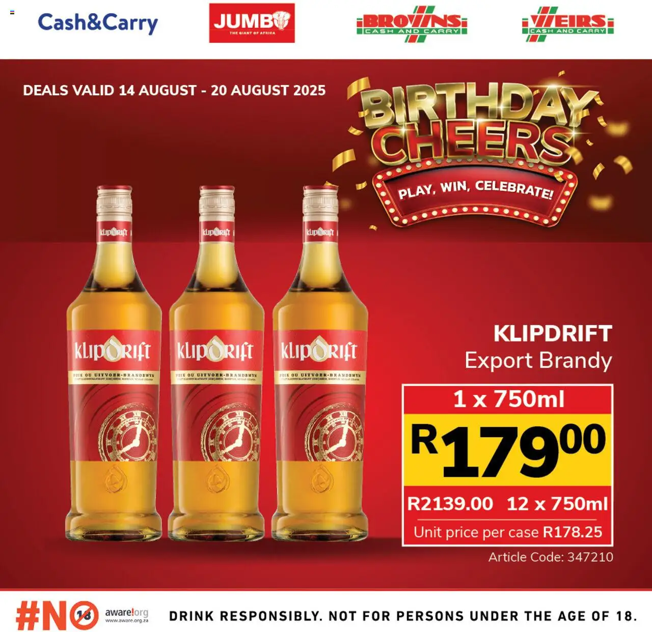 Jumbo Birthday Deals Liquor from 14/08 - 20/08/2025 > Promotions - Brandy, Case
