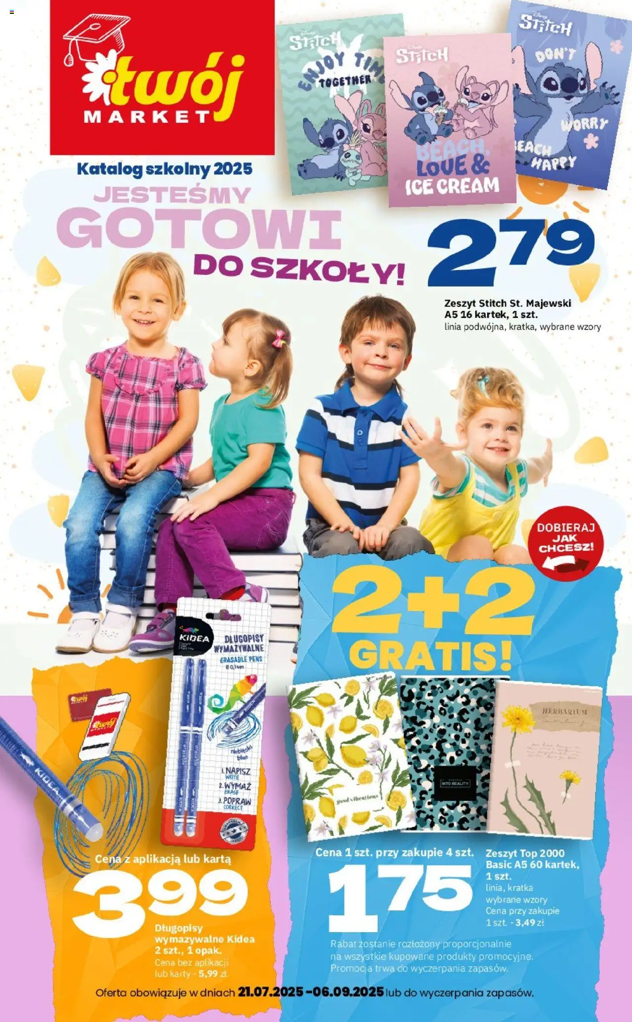 Twój Market Gotowi do szkoły od 21.07.2025 - Nowa Gazetka - Numer strony 1 - Karta, Top, Herbarium, Zeszyt, Promocja, Długopisy
