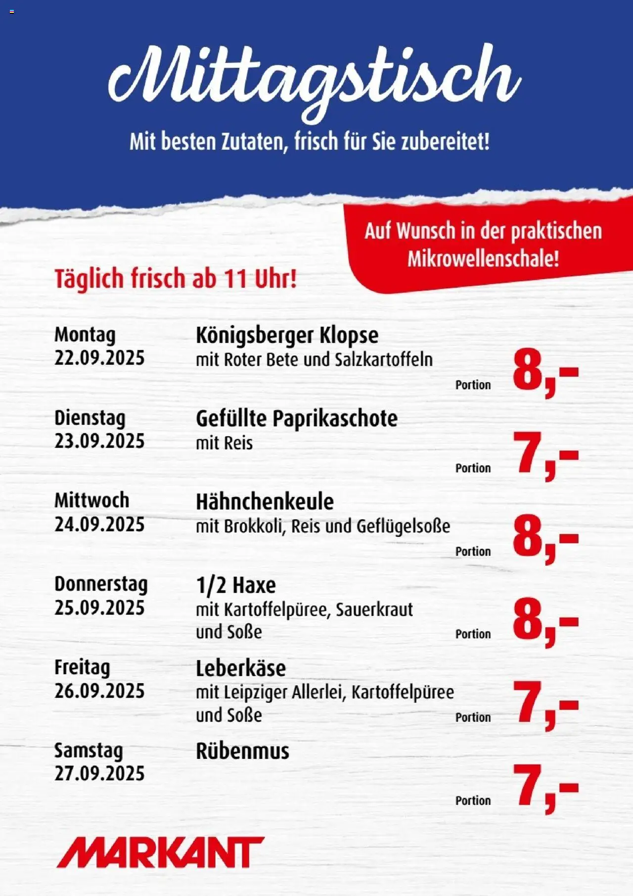 Markant Mittagstisch (vom 22.09.2025 - 27.09.2025)