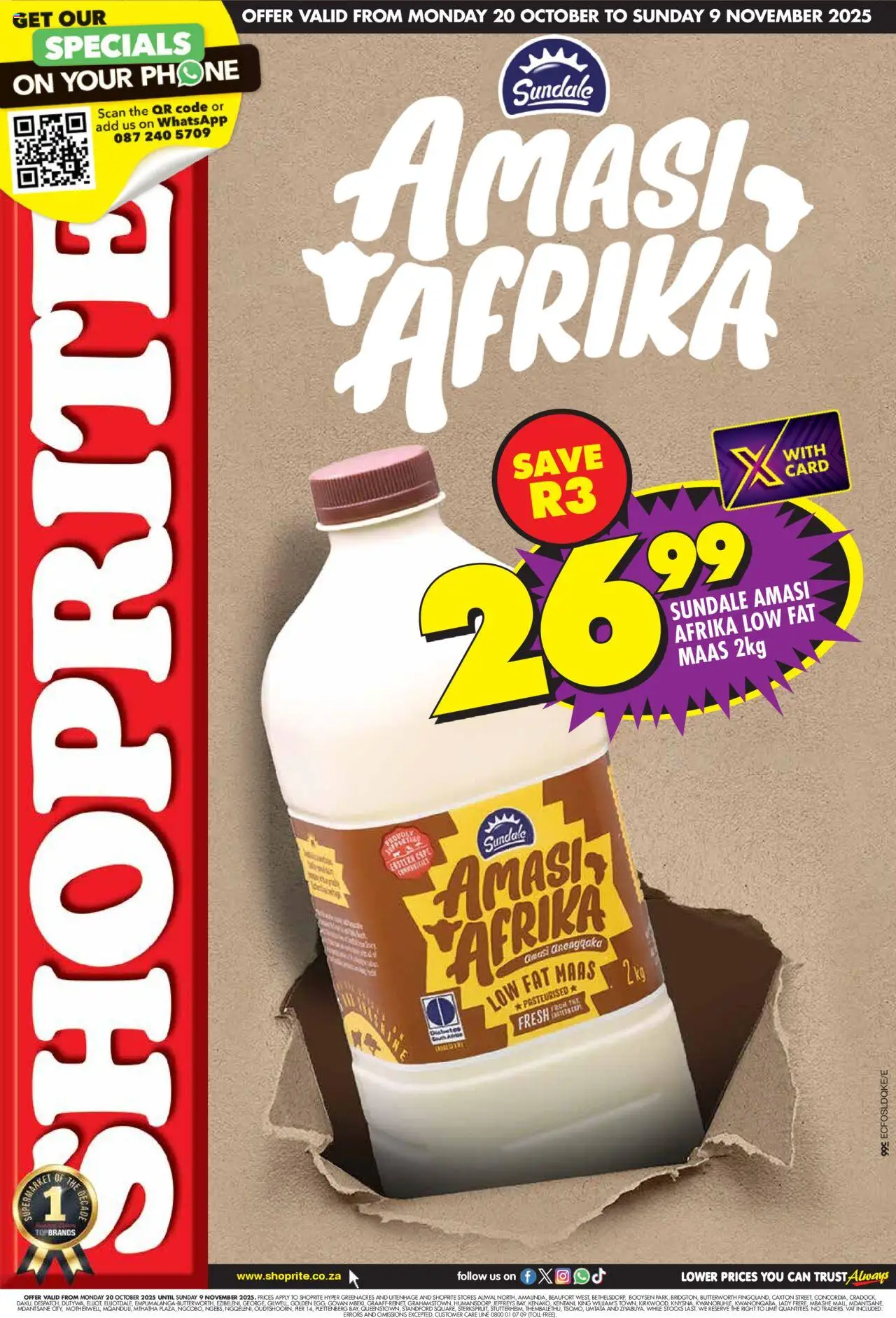 Shoprite Eastern Cape - Sundale Amasi Promotion 20/10 - 09/11/2025 >> Catalogue