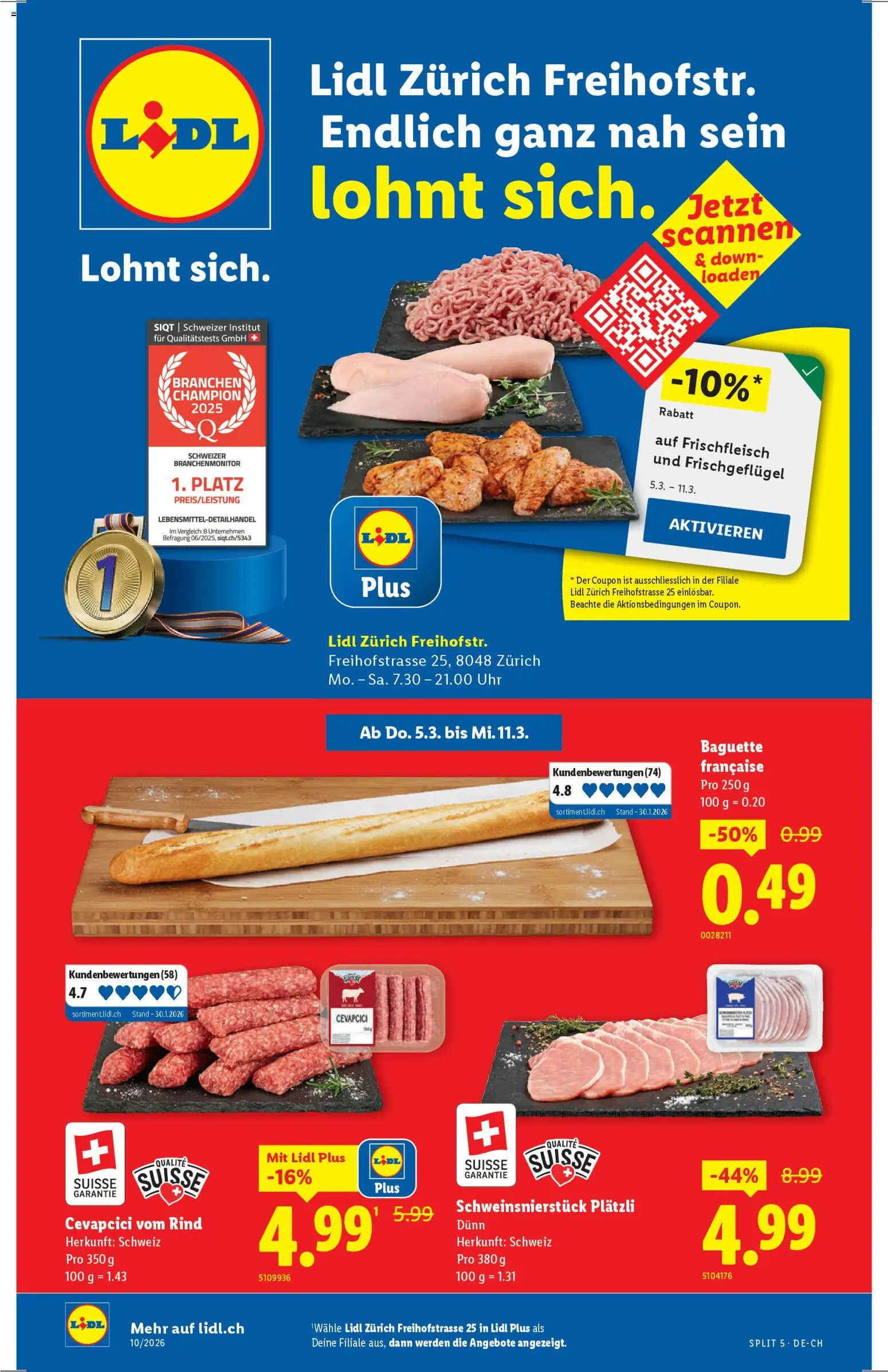 Vorschau des Merkblatts Lidl Aktionen Neueröffnung Zürich vom Shop Lidl gültig von 05.03.2026 bis 11.03.2026