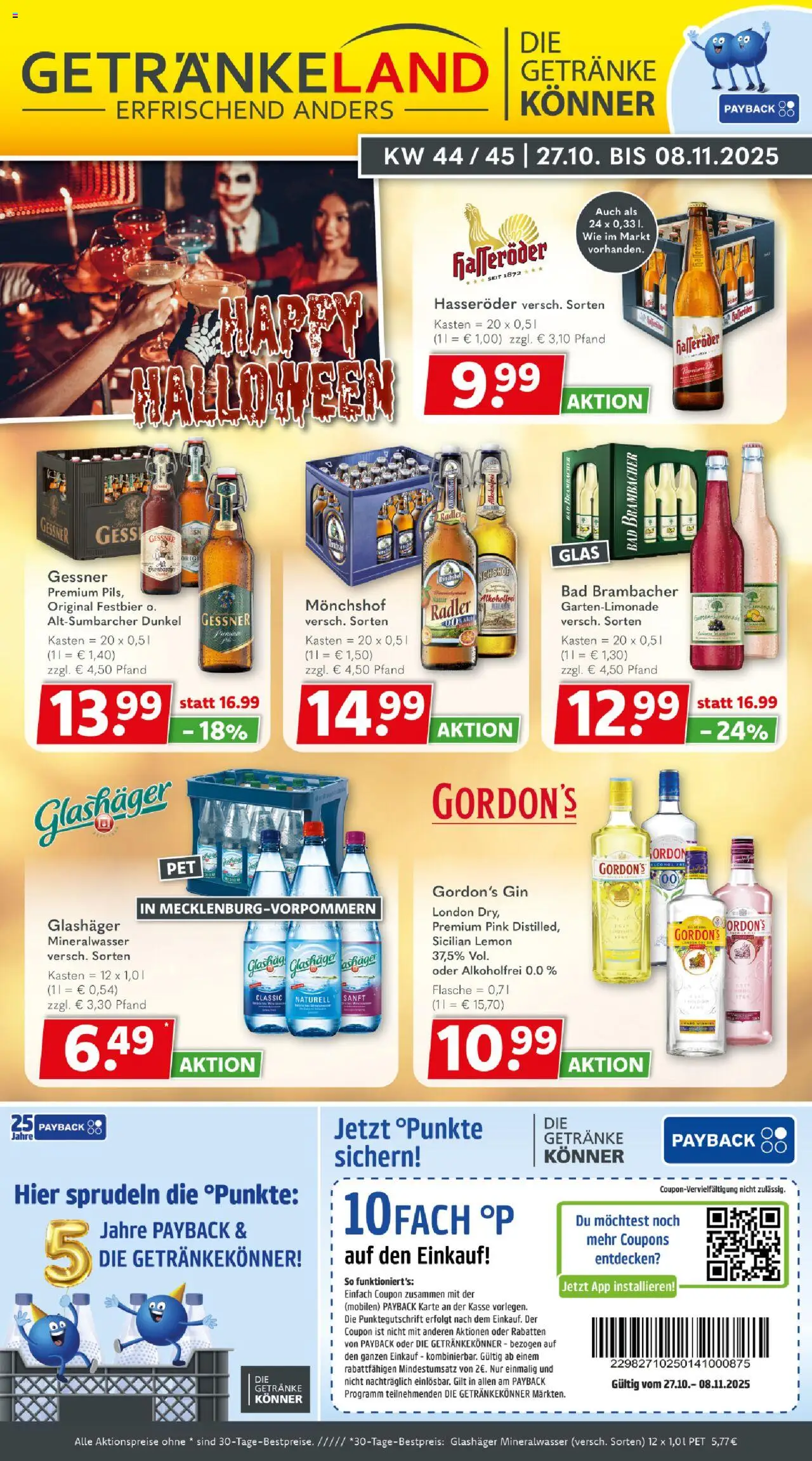 Getränkeland Prospekt (vom 27.10.2025 - 08.11.2025) - Bad, Mineralwasser, Gin, Radler, Hasseröder, Gordon's gin, Monchshof, Pils