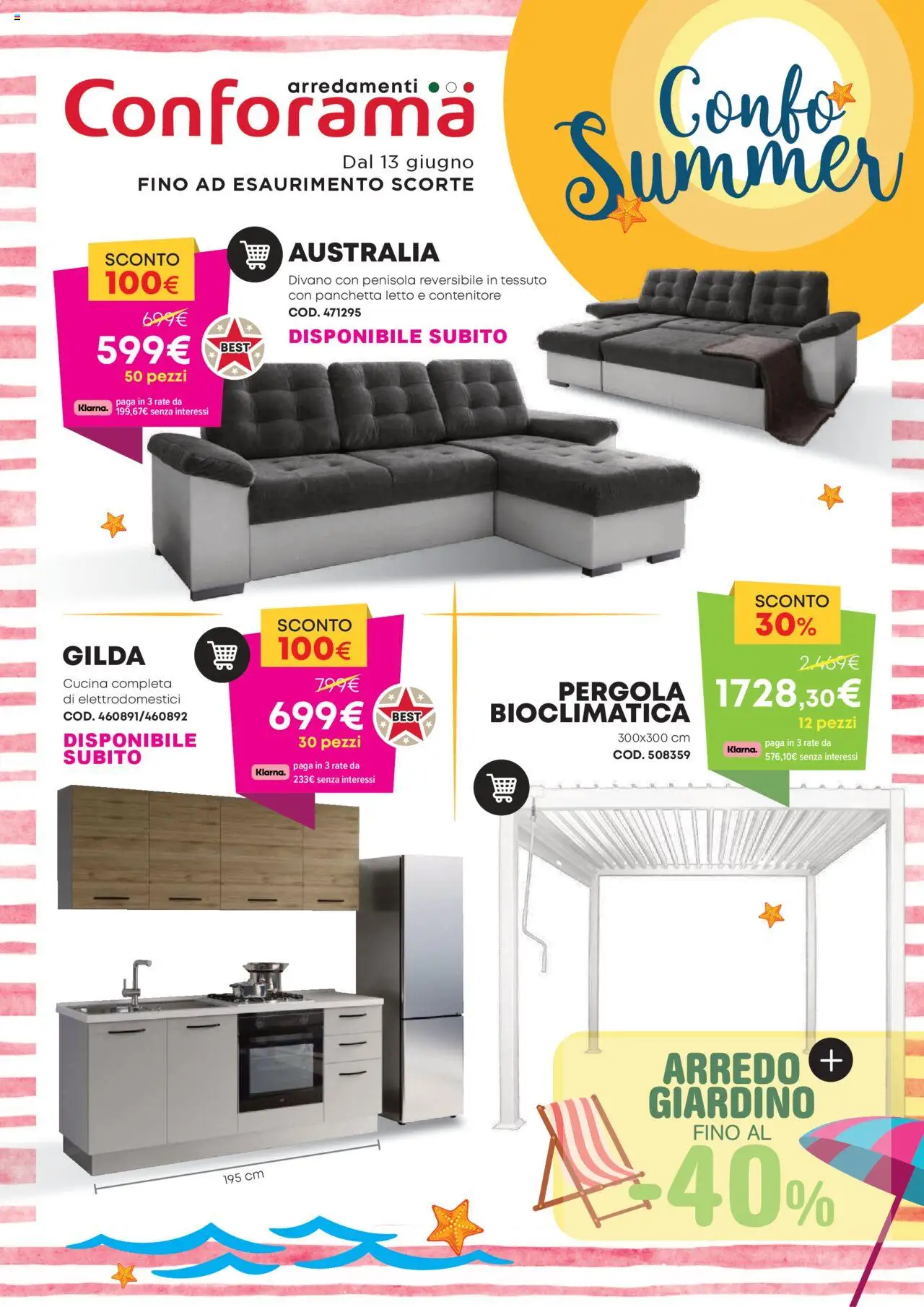 Volantino Conforama valido da 13/06/2025 numero di pagina 1 - Pergola, Divano, Letto, Contenitore