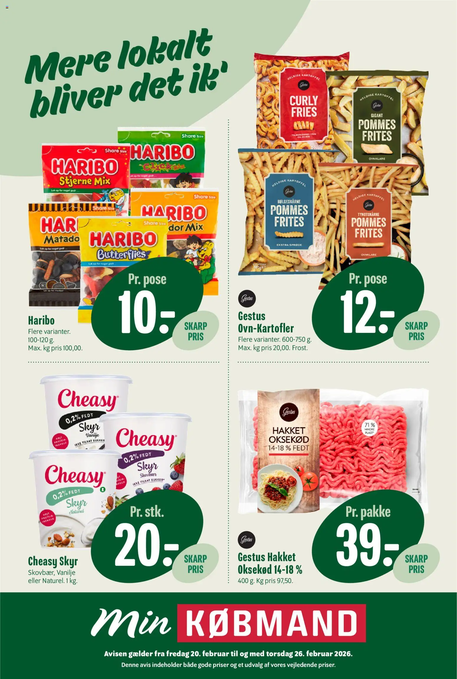 Eksempel på tilbudsavis Tilbudsavis fra butik Min Købmand gyldig fra 20/02/2026 - Skyr, Oksekød, Sukker, Vanilje