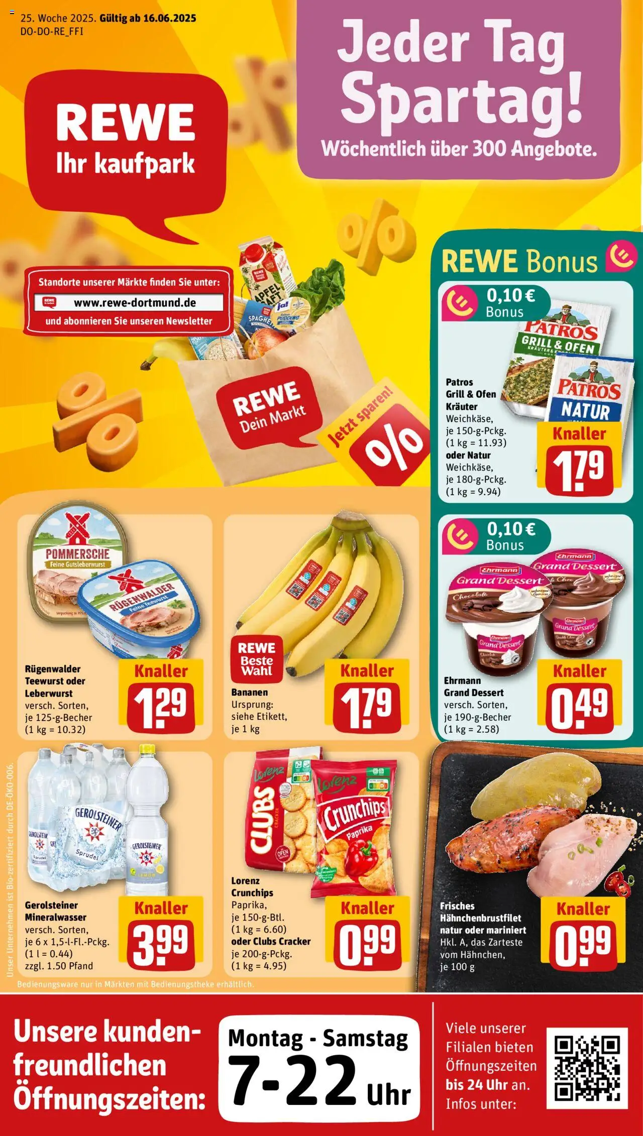 Rewe ihr Kaufpark Prospekt (vom 16.06.2025 - 22.06.2025) - Uhr, Äpfel, Grill, Bananen, Gerolsteiner, Paprika, Ehrmann grand dessert, Lorenz crunchips