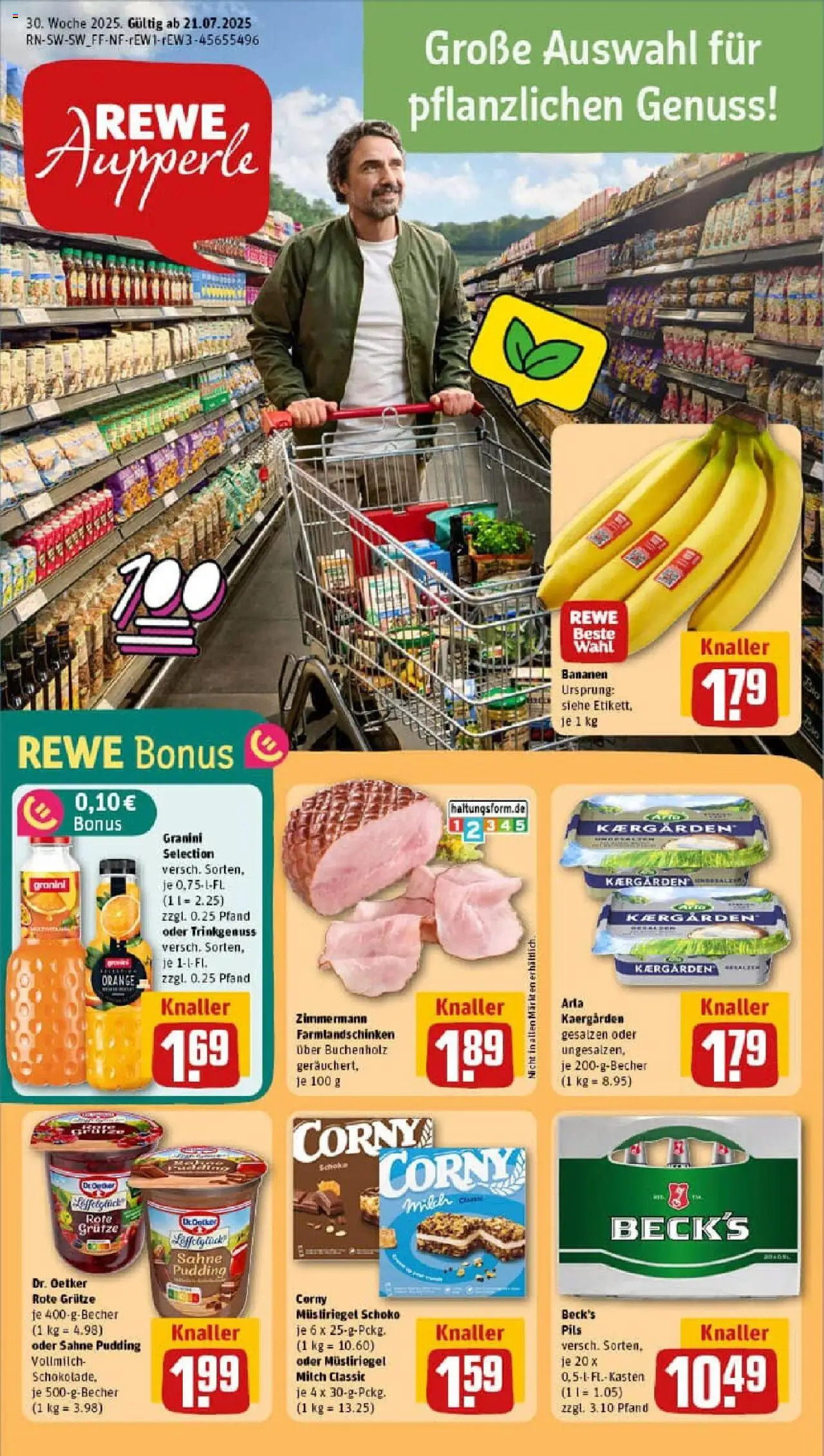 REWE Prospekt ab 20.07.2025 nächste Woche - Prospekt Fellbach / Schmiden - Butter, Bananen, Milch, Sahne, Pudding, Granini, Pils