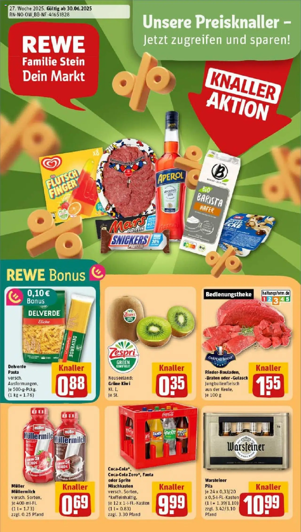 REWE Prospekt ab 29.06.2025 nächste Woche - Prospekt Nieheim - Kiwi, Mars, Warsteiner, Snickers, Fanta, Müllermilch, Sprite, Pils
