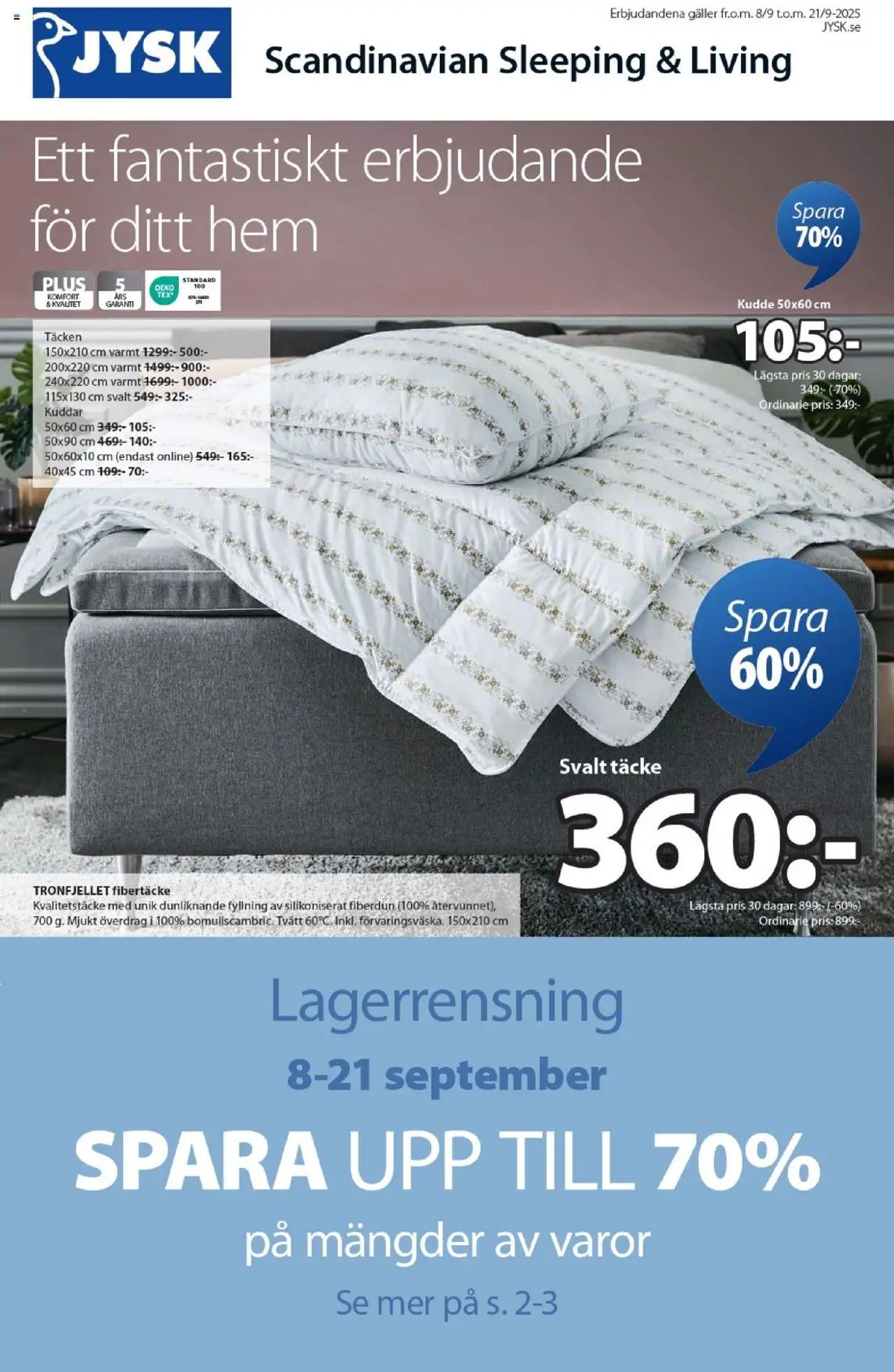 Aktuella reklamblad JYSK är giltig 08/09 2025 > Veckans Erbjudanden gäller från 08/09/2025 till 21/09/2025 sidnummer 1