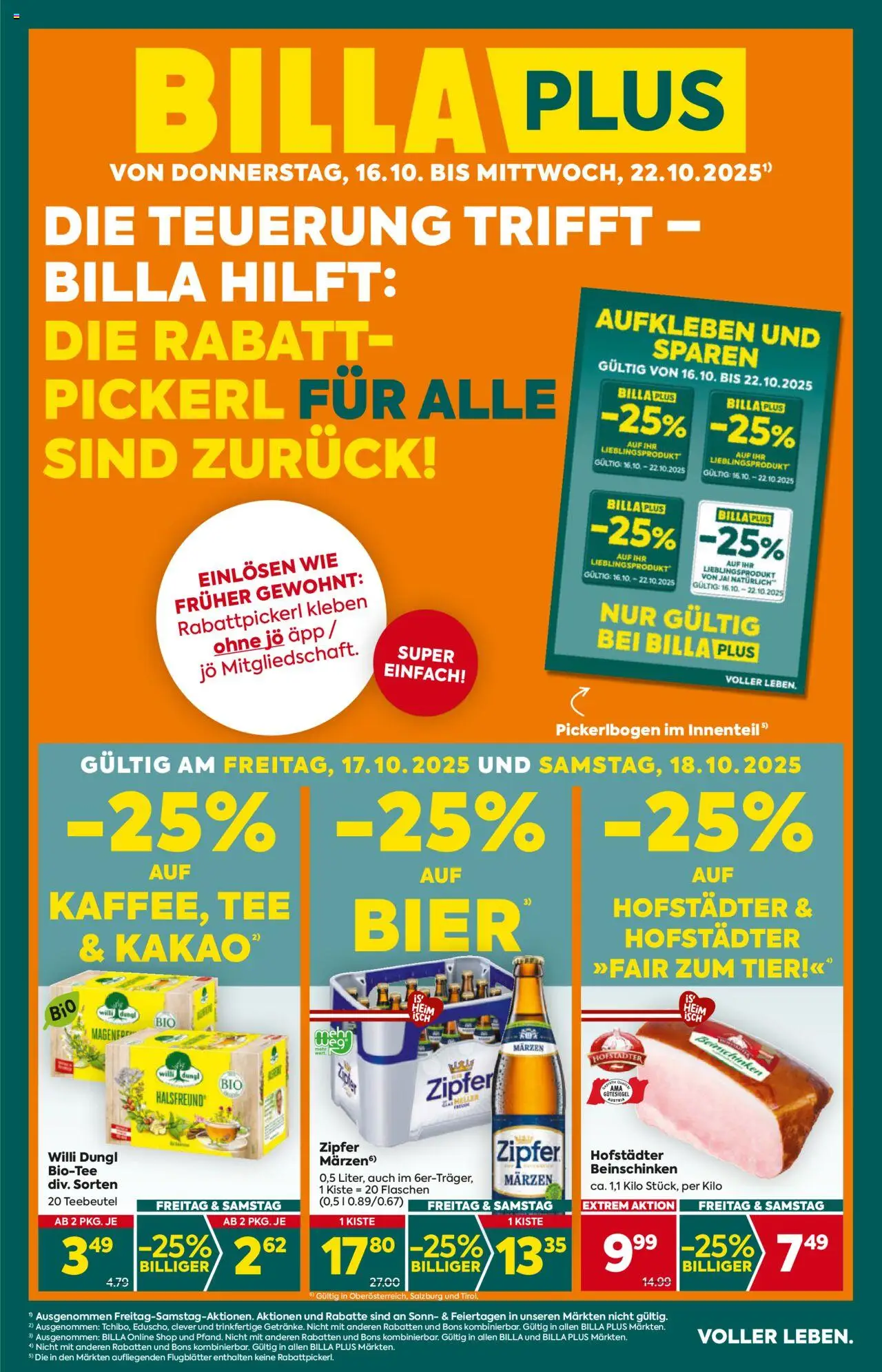  BILLA PLUS Flugblatt 16.10.2025 - Angebote aktuell, prospekt - Seite 1 - Bier, Tee